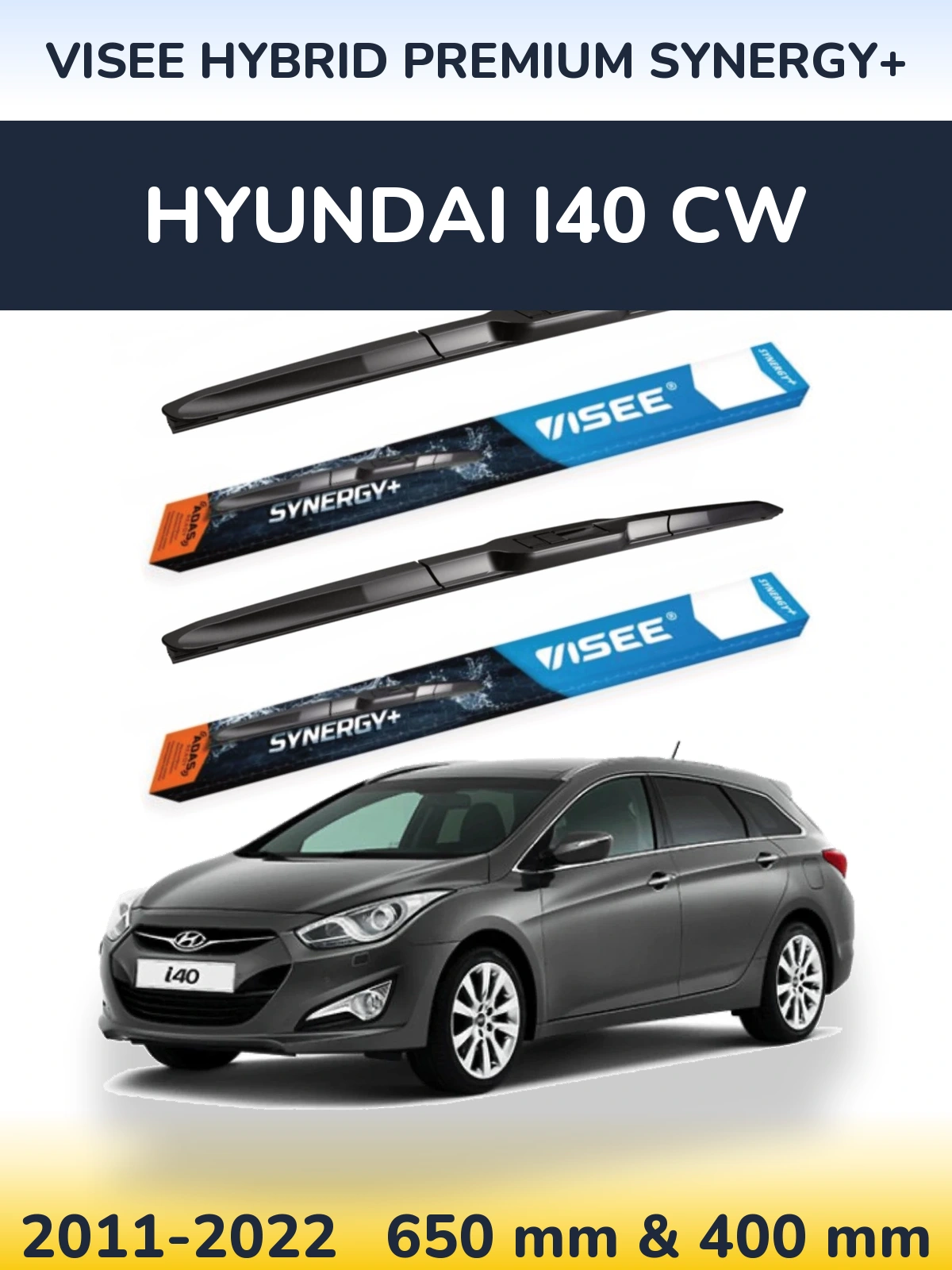 Komplet przednich wycieraczek VISEE HYBRID PREMIUM SYNERGY+ 650 & 400 mm do Hyundai i40 CW 2011-2022
