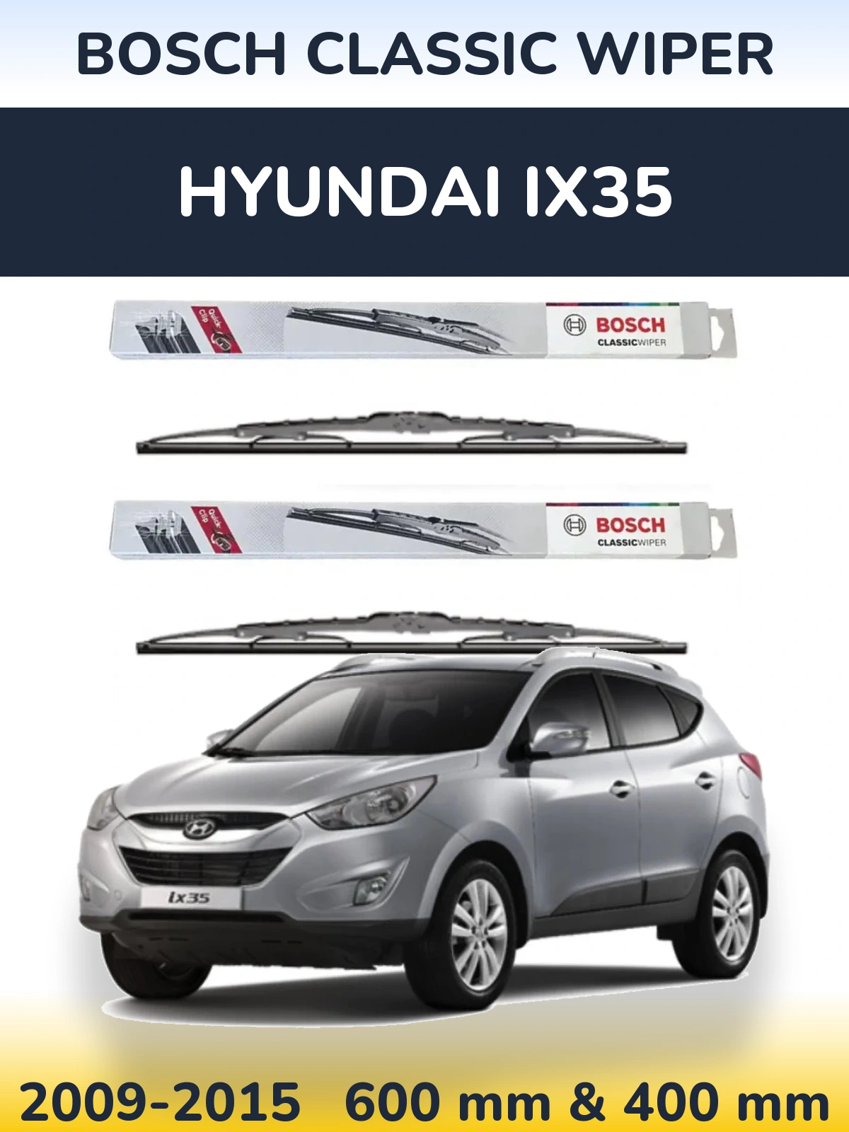 Комплект передних дворников BOSCH Classic Wiper 600 & 400 мм для Hyundai ix35 2009-2015