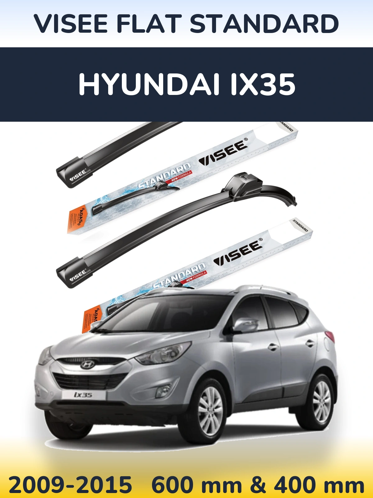 Комплект передних дворников VISEE FLAT STANDARD 600 & 400 мм для Hyundai ix35 2009-2015