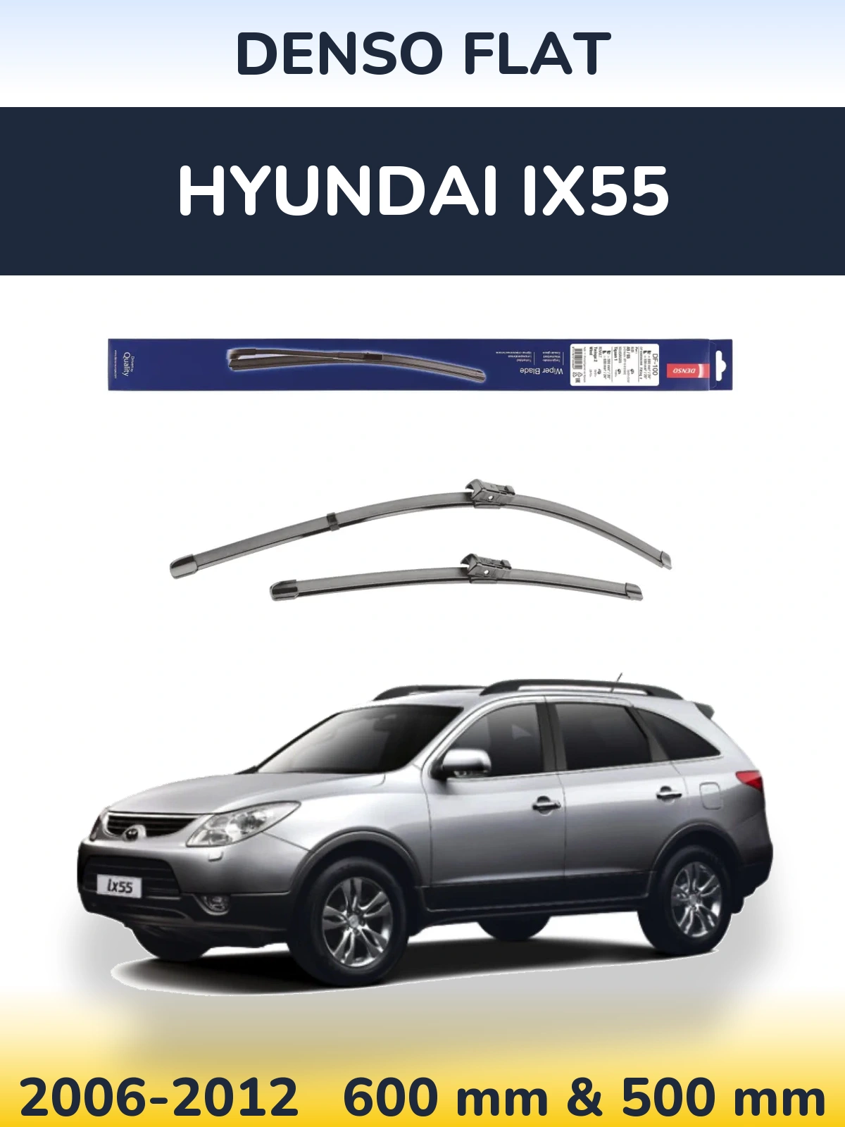 Komplet przednich wycieraczek Denso Flat 600 & 500 mm do Hyundai ix55 2006-2012
