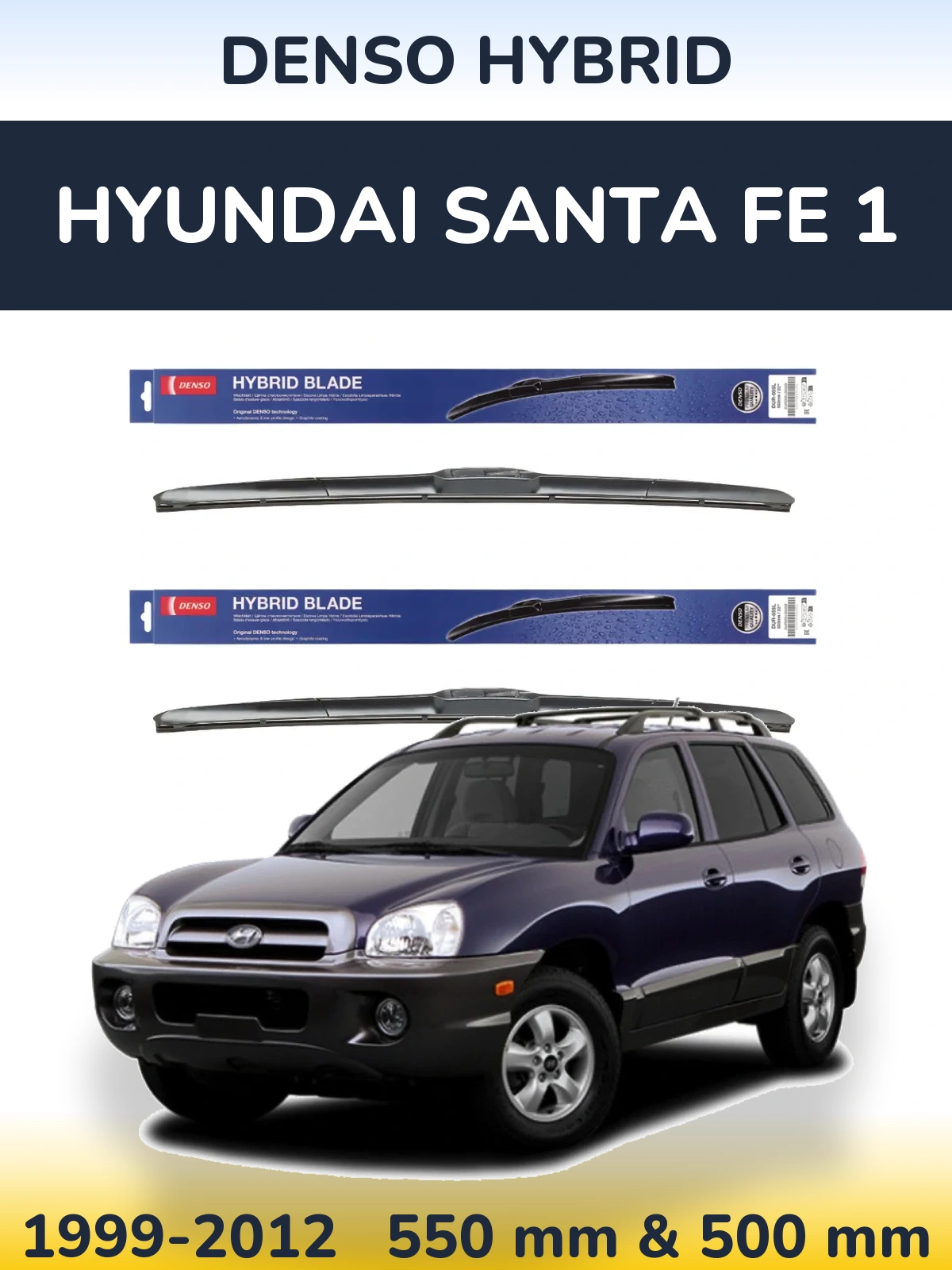Komplet przednich wycieraczek Denso Hybrid 550 & 500 mm do Hyundai Santa Fe 1 1999-2012