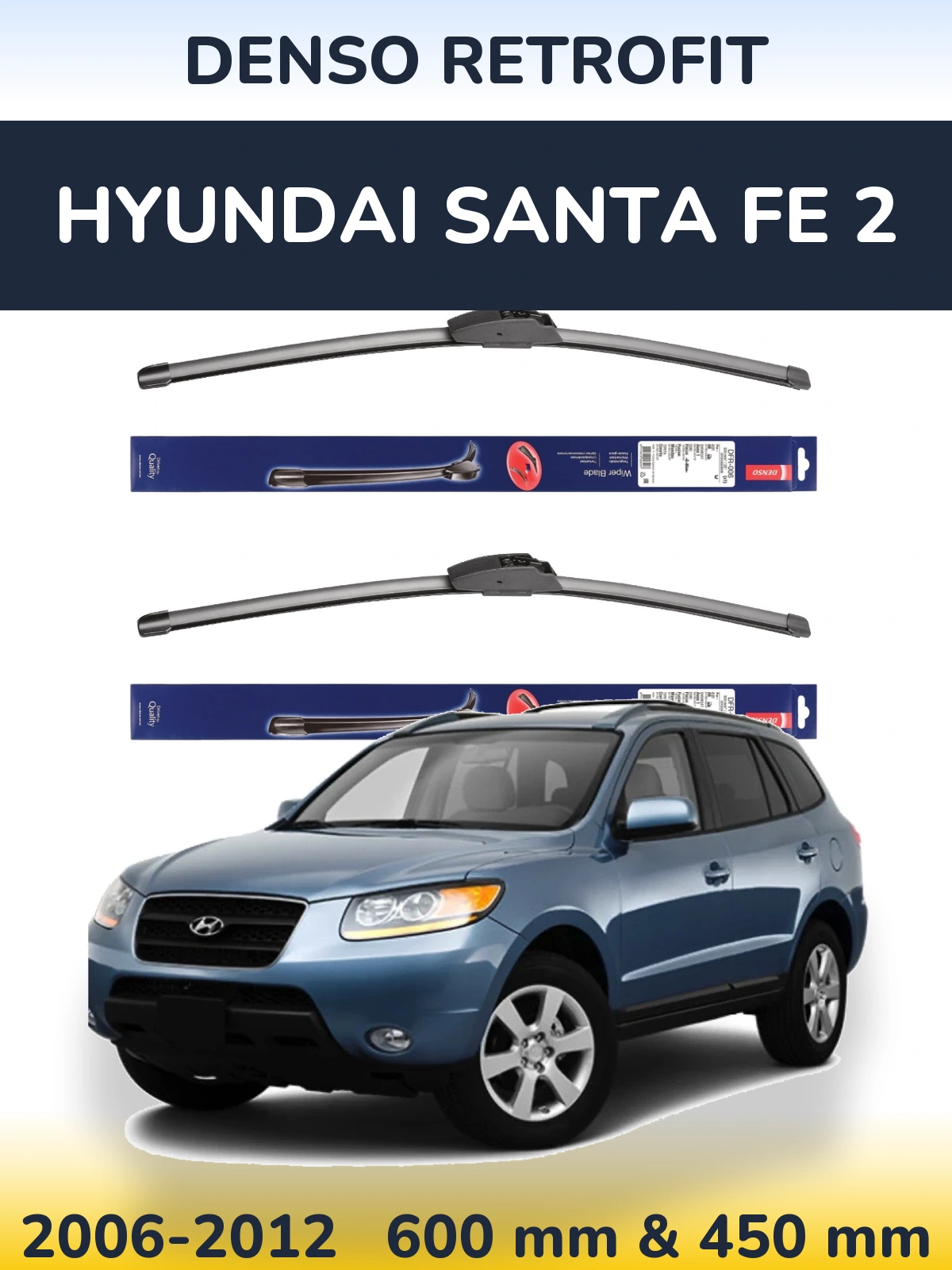 Komplet przednich wycieraczek Denso Retrofit 600 & 450 mm do Hyundai Santa Fe 2 2006-2012