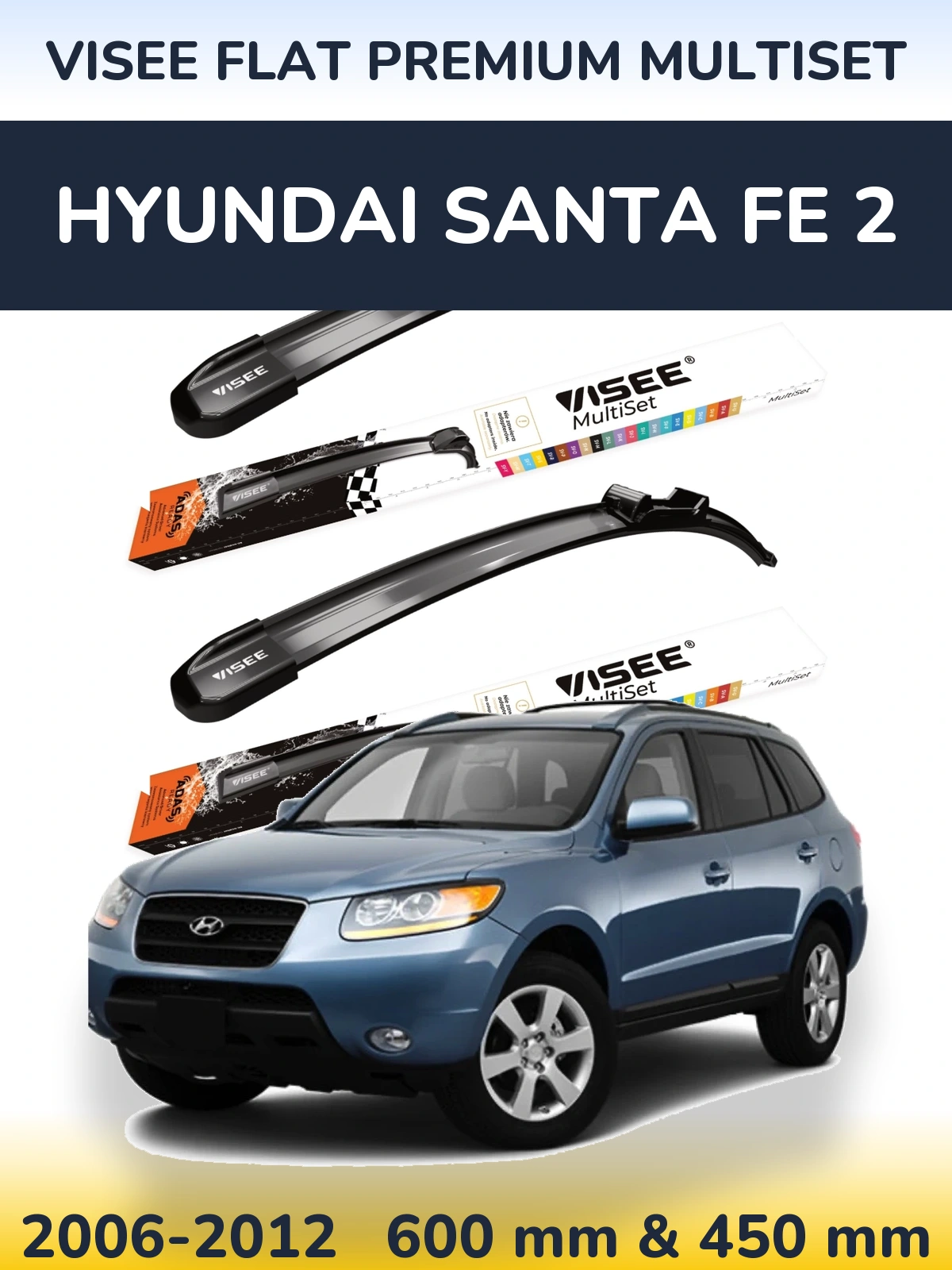 Front wiper blade set VISEE FLAT PREMIUM MultiSet 600 & 450 mm for Hyundai Santa Fe 2 2006-2012