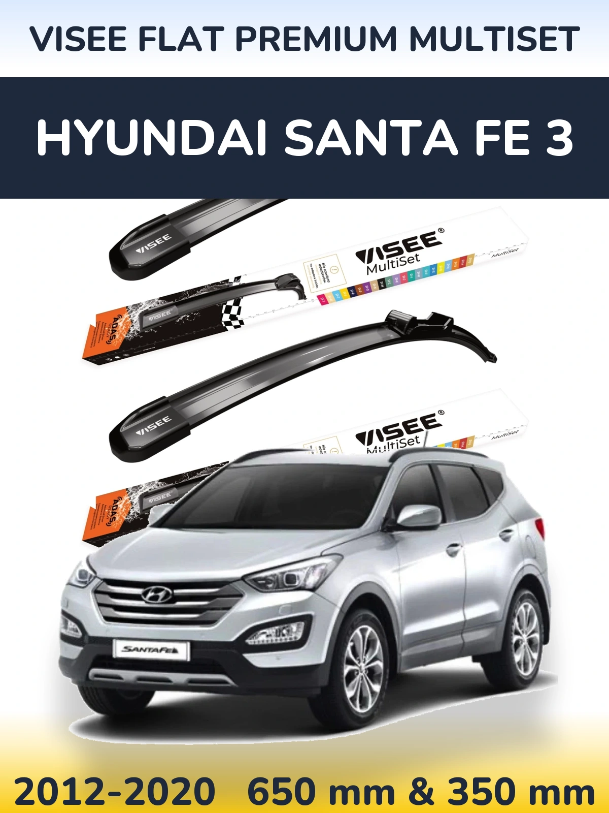 Komplet przednich wycieraczek VISEE FLAT PREMIUM MultiSet 650 & 350 mm do Hyundai Santa Fe 3 2012-2020