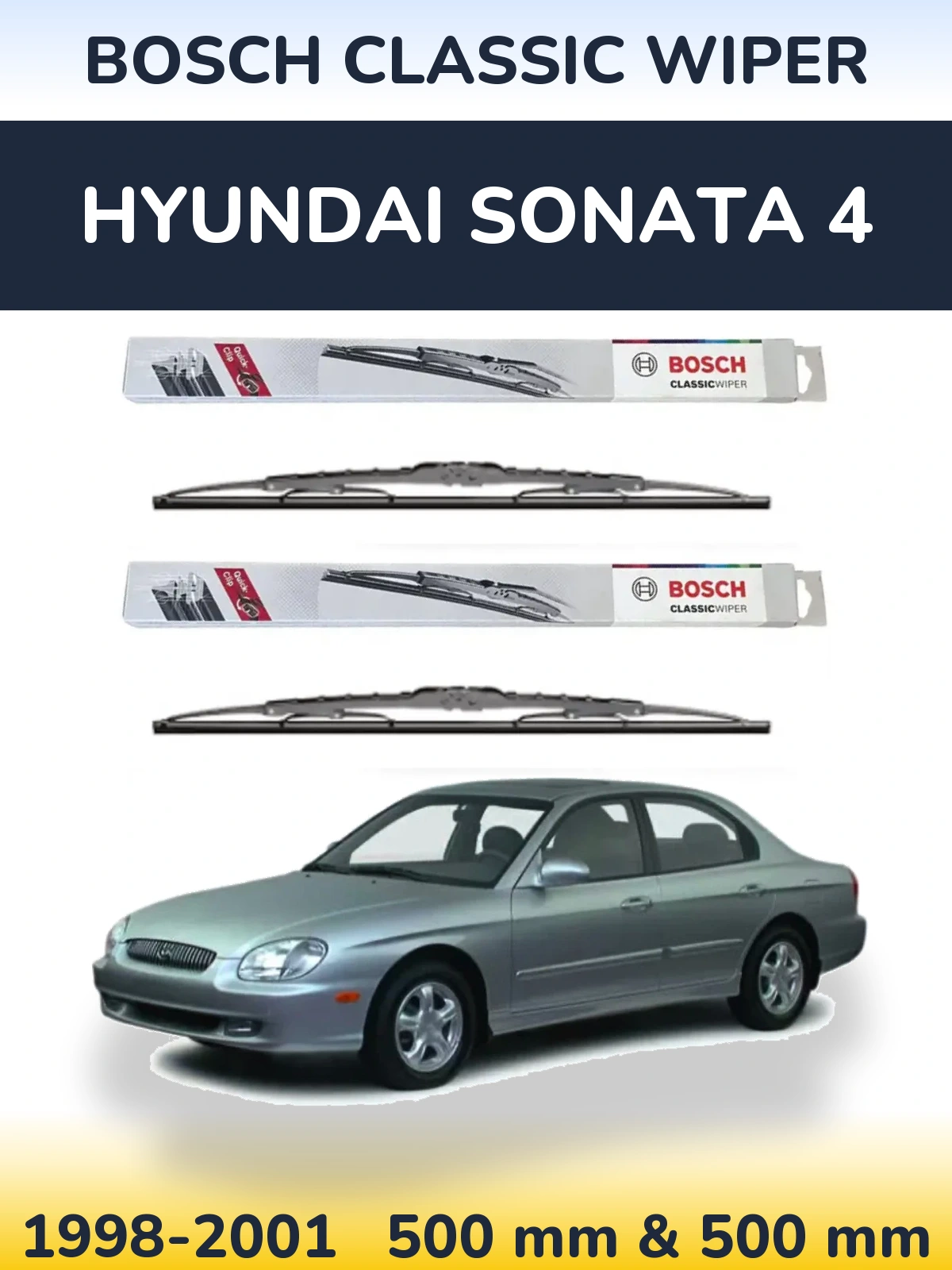 Front wiper blade set BOSCH Classic Wiper 500 & 500 mm for Hyundai Sonata 4 1998-2001