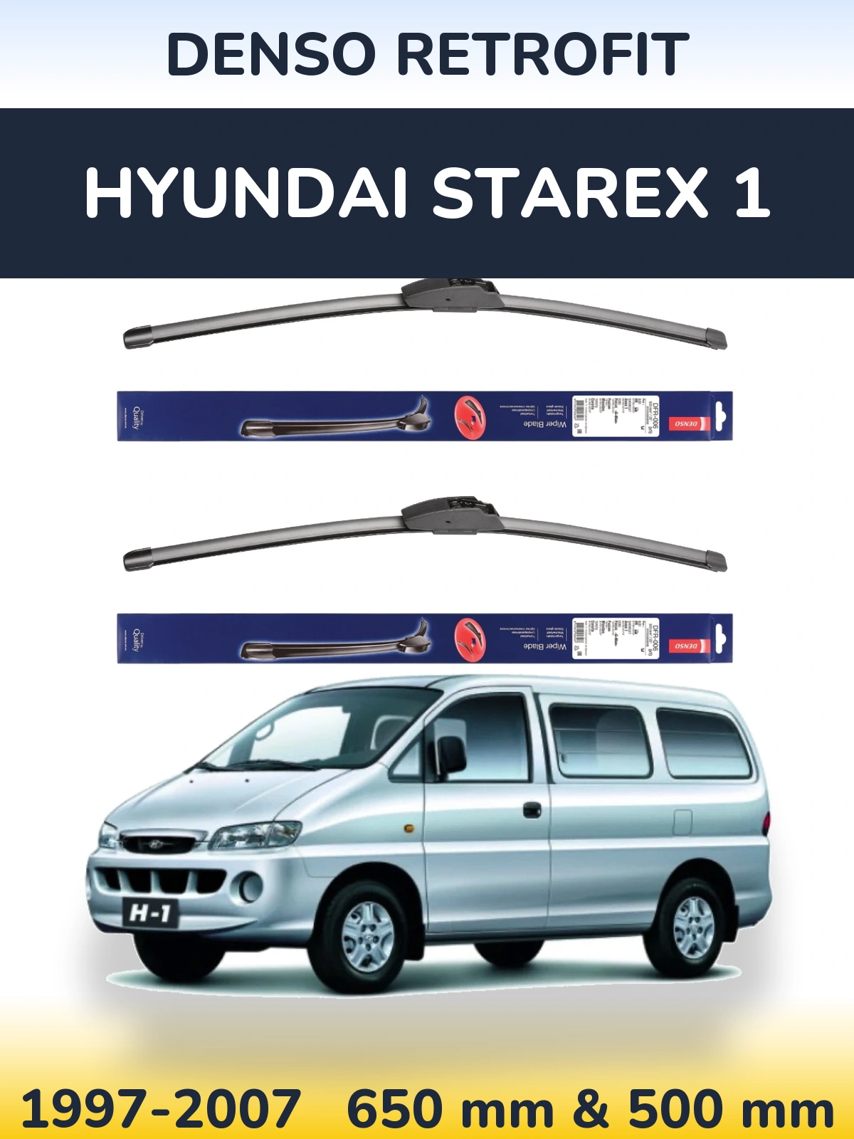 Front wiper blade set Denso Retrofit 650 & 500 mm for Hyundai Starex 1 1997-2007