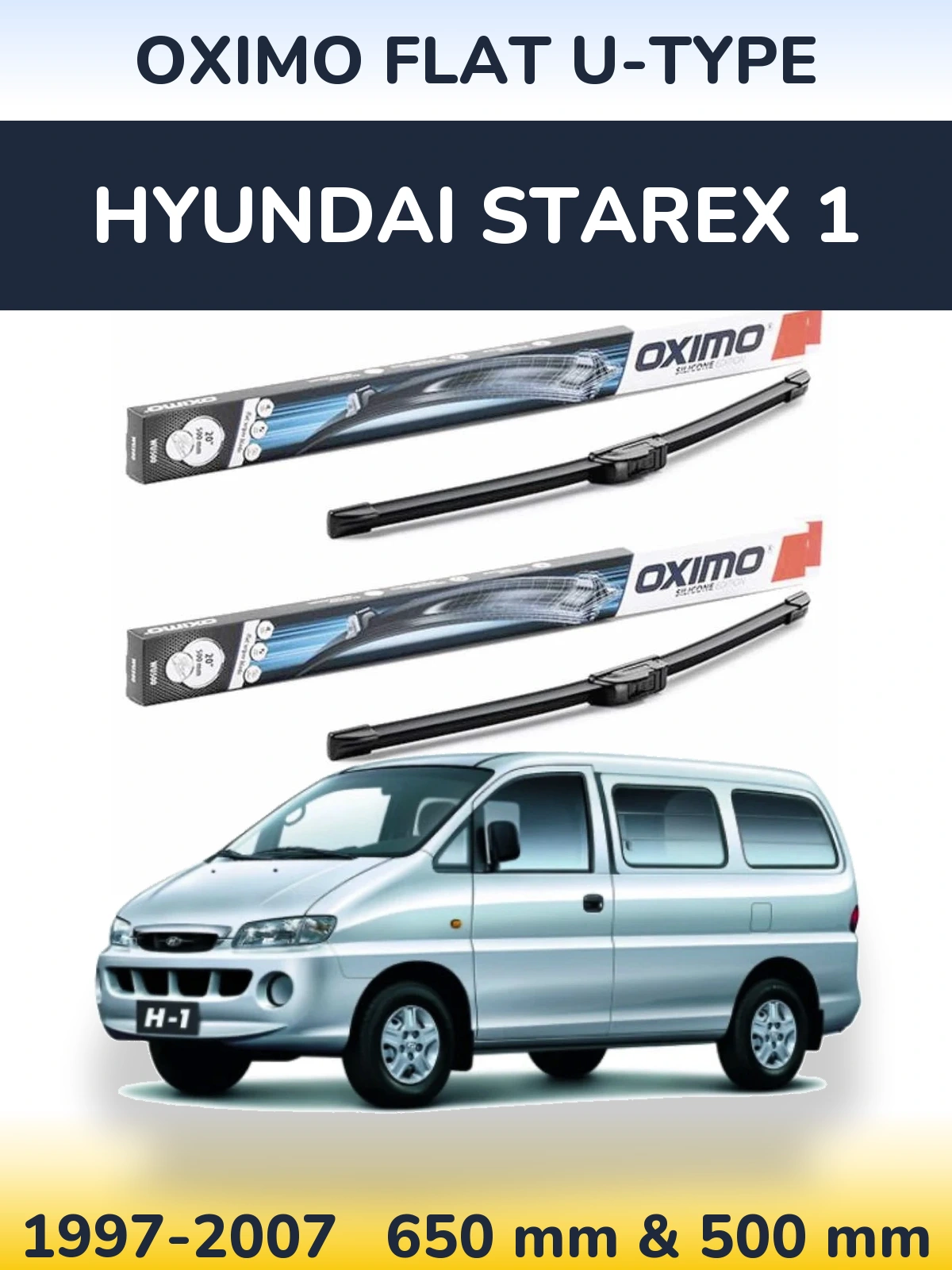 Комплект передних дворников Oximo Flat U-type 650 & 500 мм для Hyundai Starex 1 1997-2007