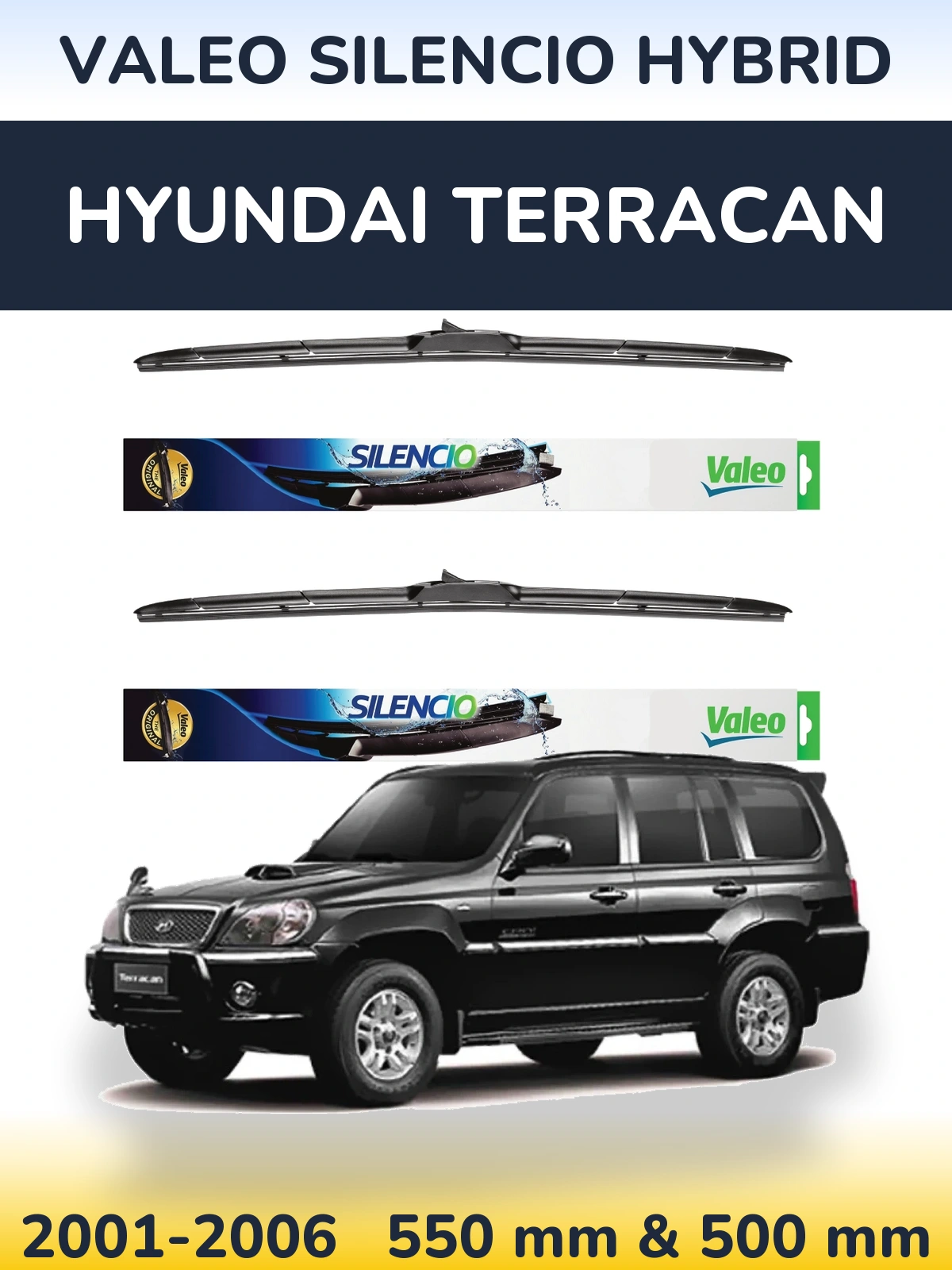 Комплект передних дворников Valeo Silencio Hybrid 550 & 500 мм для Hyundai Terracan 2001-2006