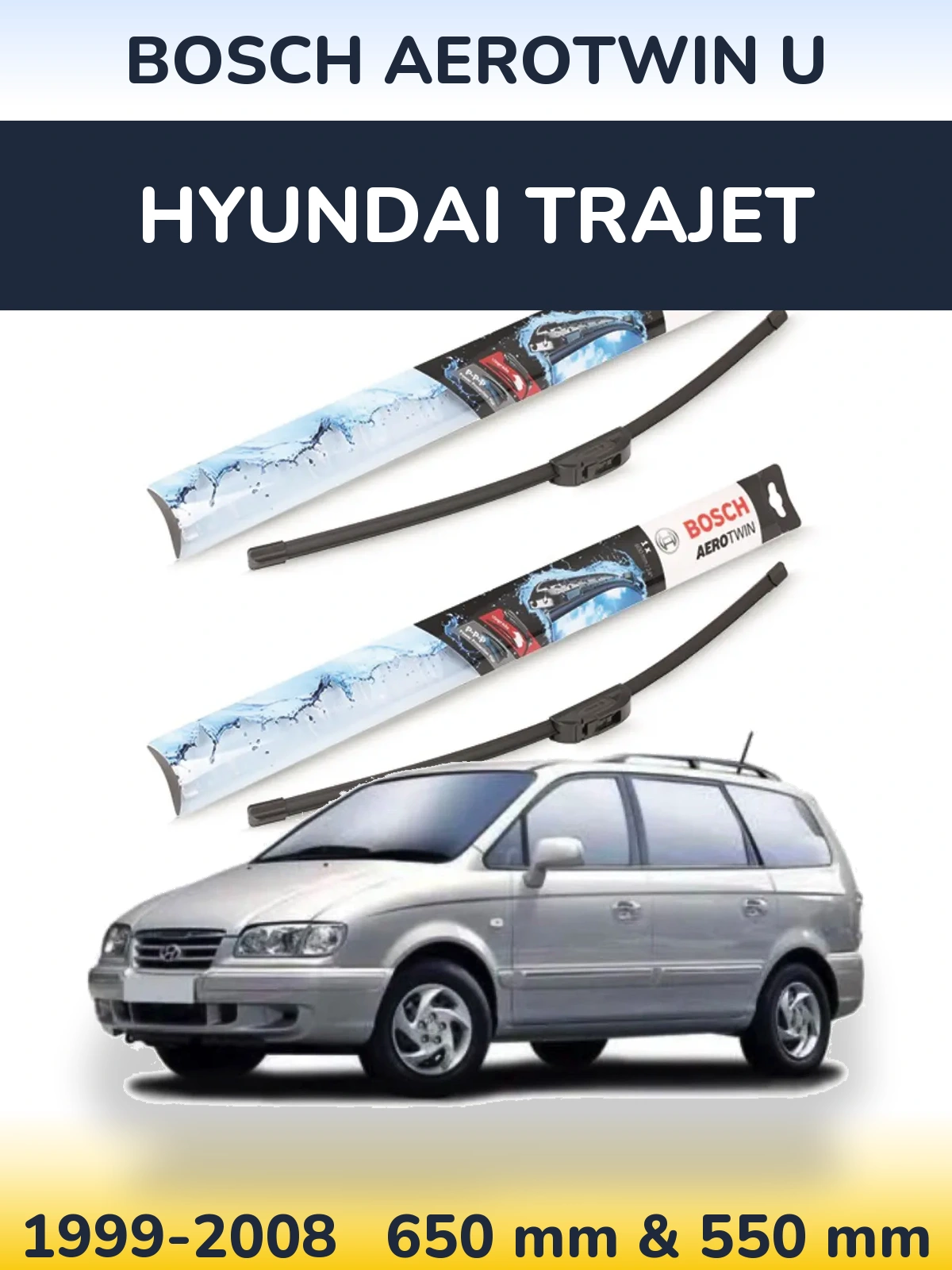Комплект передних дворников BOSCH AeroTwin U 650 & 550 мм для Hyundai Trajet 1999-2008