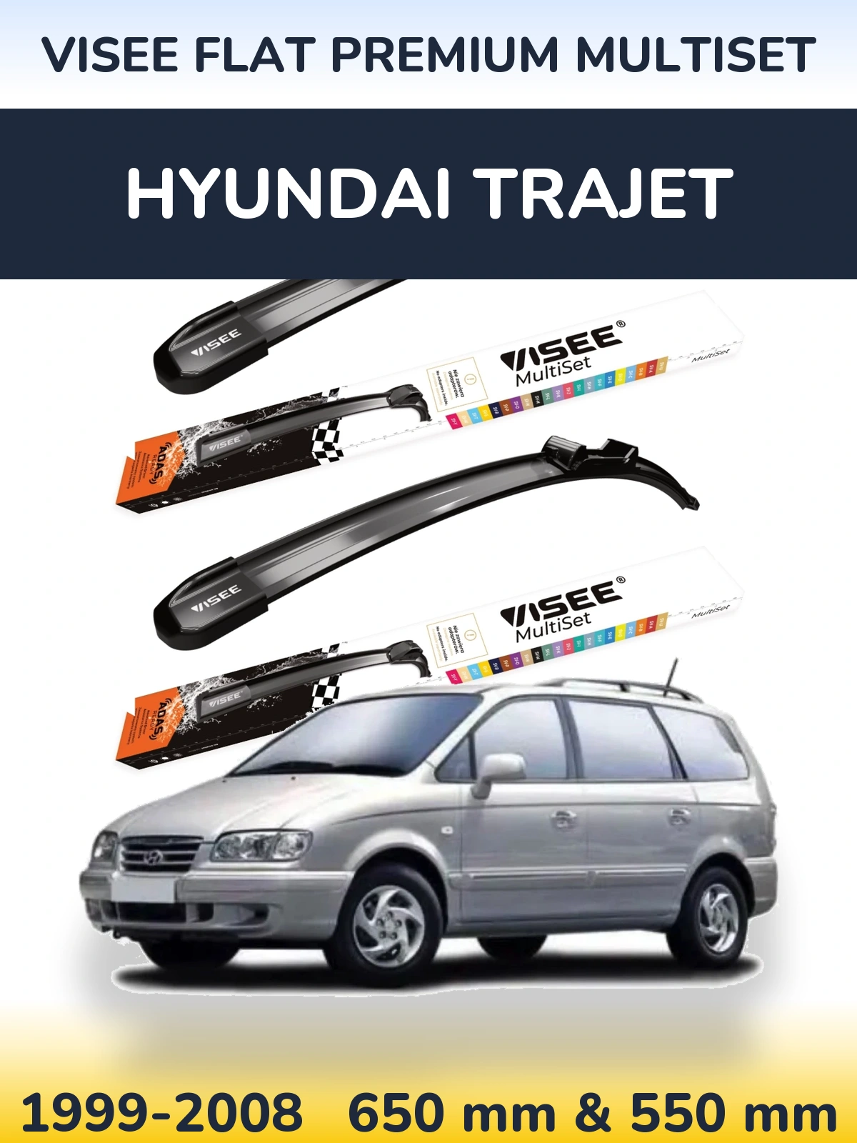 Комплект передних дворников VISEE FLAT PREMIUM MultiSet 650 & 550 мм для Hyundai Trajet 1999-2008