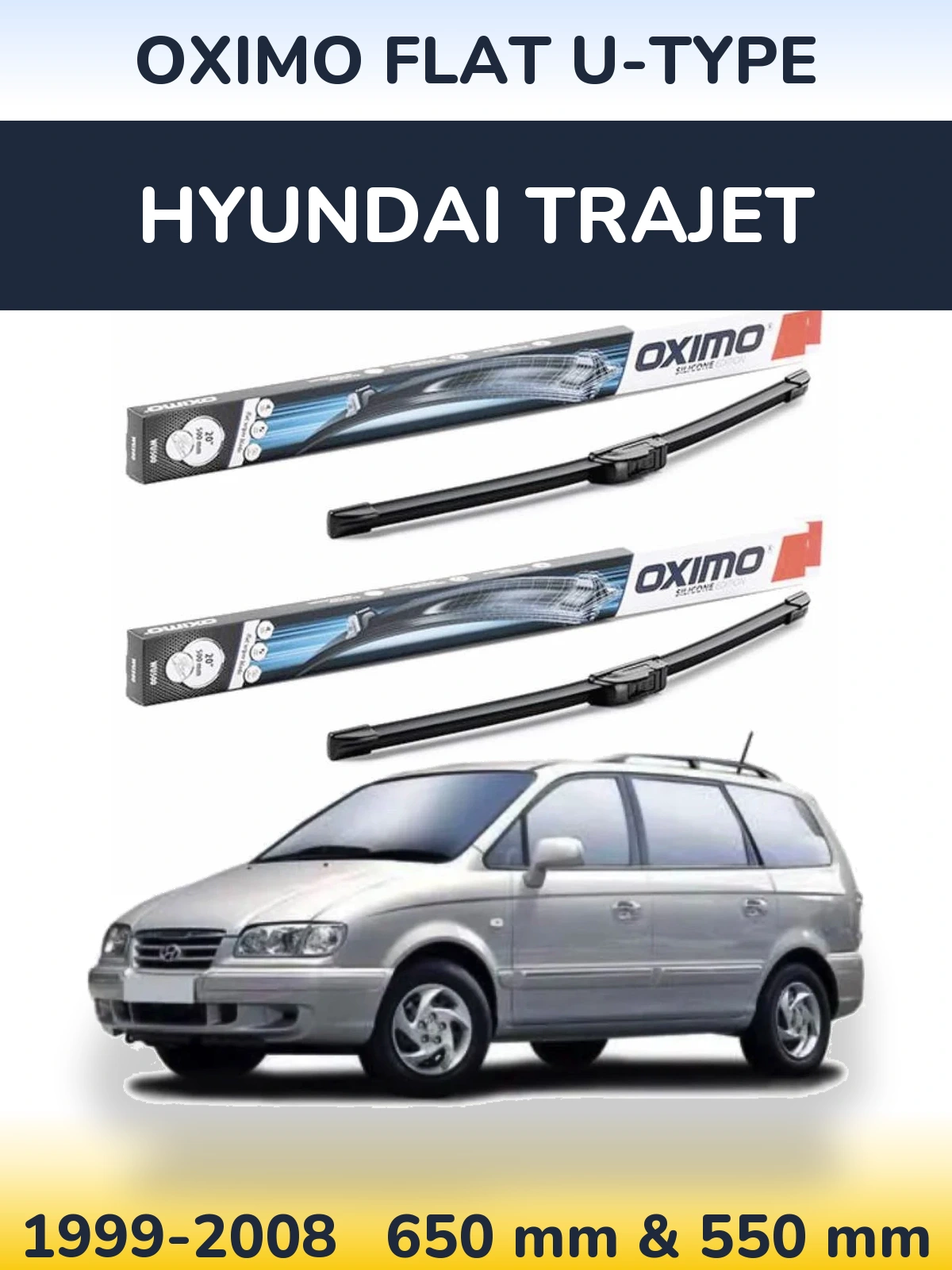 Komplet przednich wycieraczek Oximo Flat U-type 650 & 550 mm do Hyundai Trajet 1999-2008