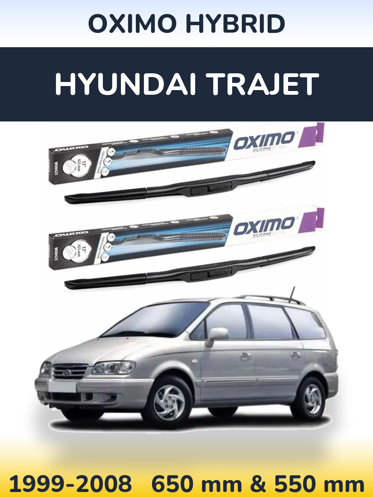 Комплект передних дворников Oximo Hybrid 650 & 550 мм для Hyundai Trajet 1999-2008