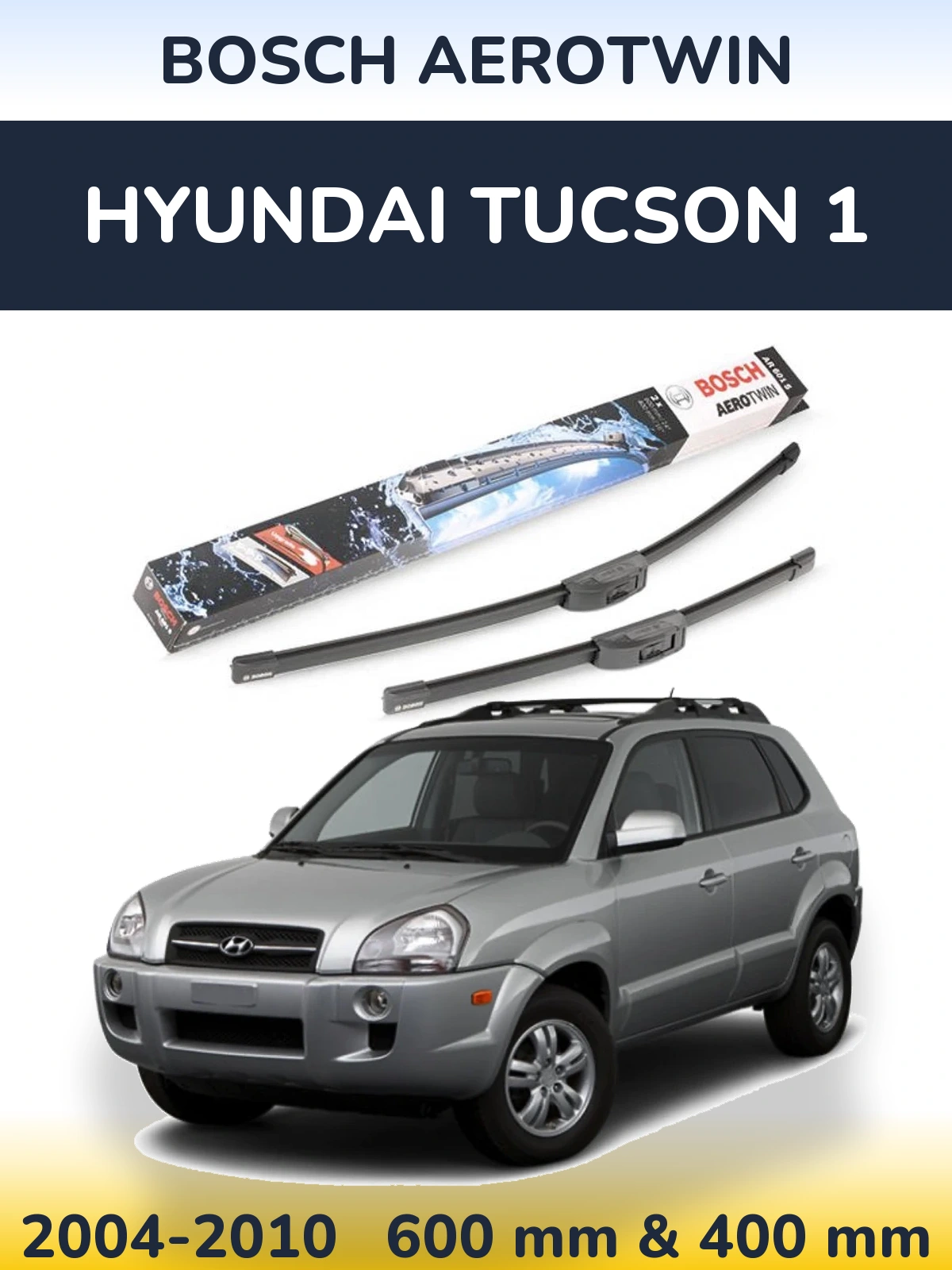 Front wiper blade set BOSCH AeroTwin 600 & 400 mm for Hyundai Tucson 1 2004-2010
