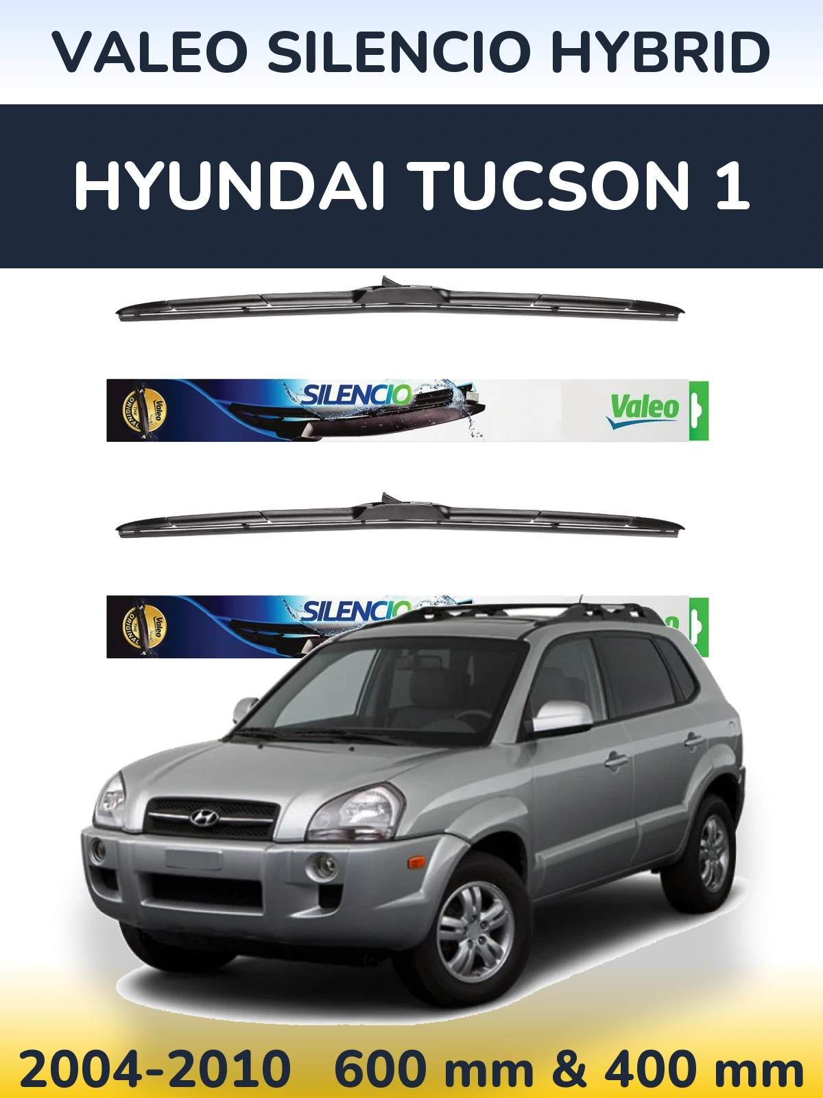 Комплект передних дворников Valeo Silencio Hybrid 600 & 400 мм для Hyundai Tucson 1 2004-2010