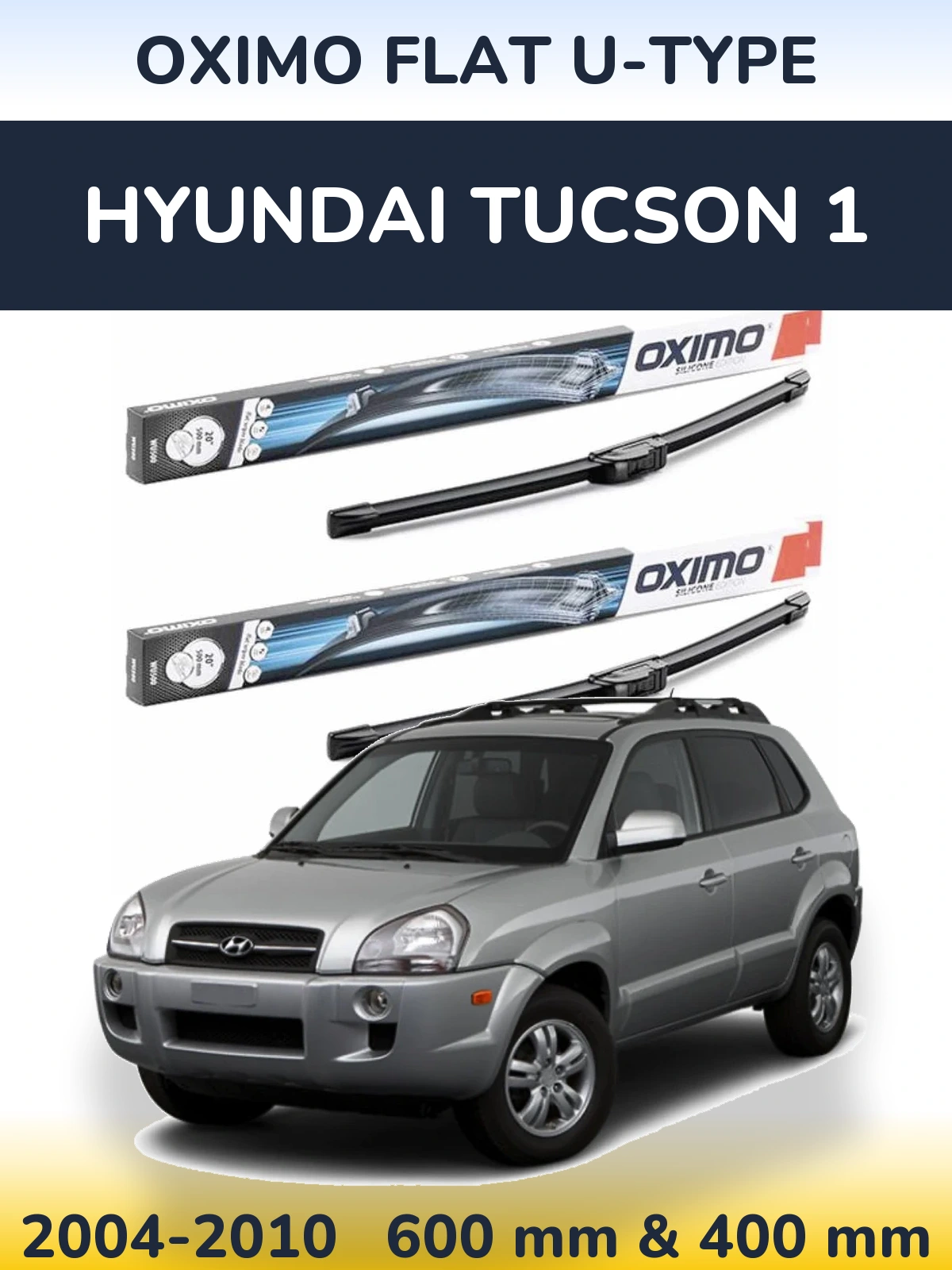 Комплект передних дворников Oximo Flat U-type 600 & 400 мм для Hyundai Tucson 1 2004-2010