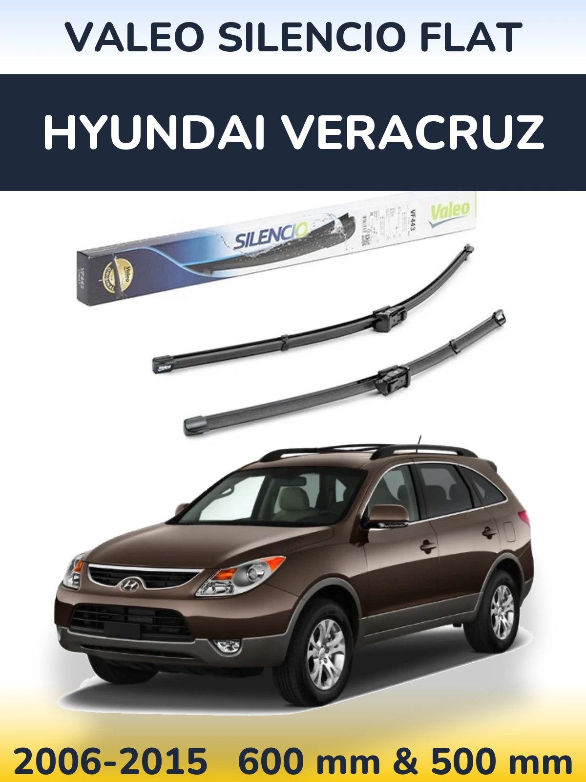 Komplet przednich wycieraczek Valeo Silencio Flat 600 & 500 mm do Hyundai Veracruz 2006-2015