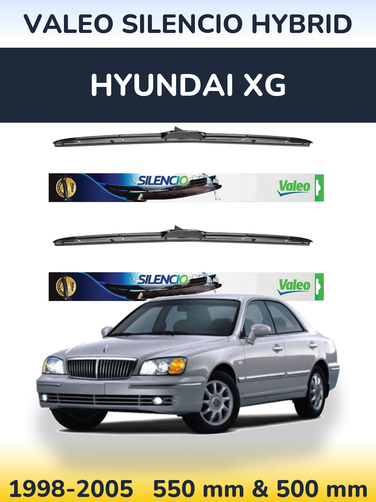 Komplet przednich wycieraczek Valeo Silencio Hybrid 550 & 500 mm do Hyundai XG 1998-2005