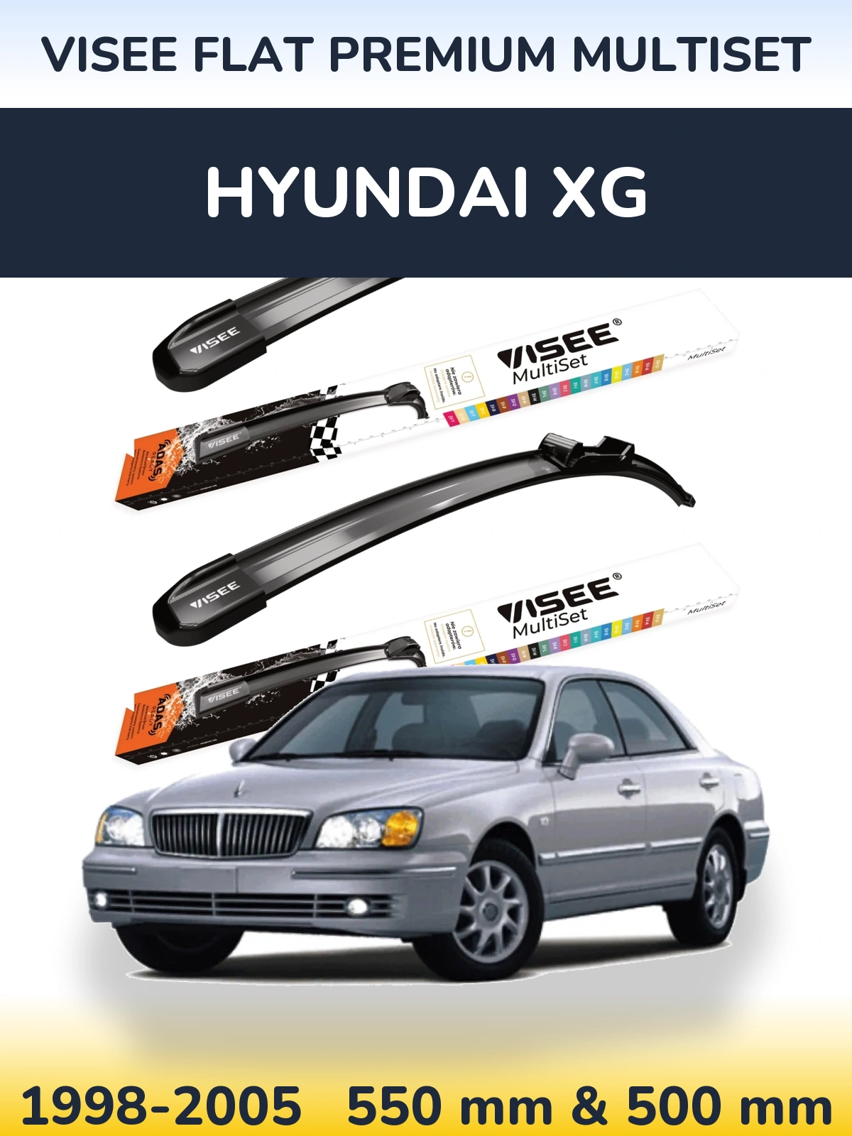 Komplet przednich wycieraczek VISEE FLAT PREMIUM MultiSet 550 & 500 mm do Hyundai XG 1998-2005