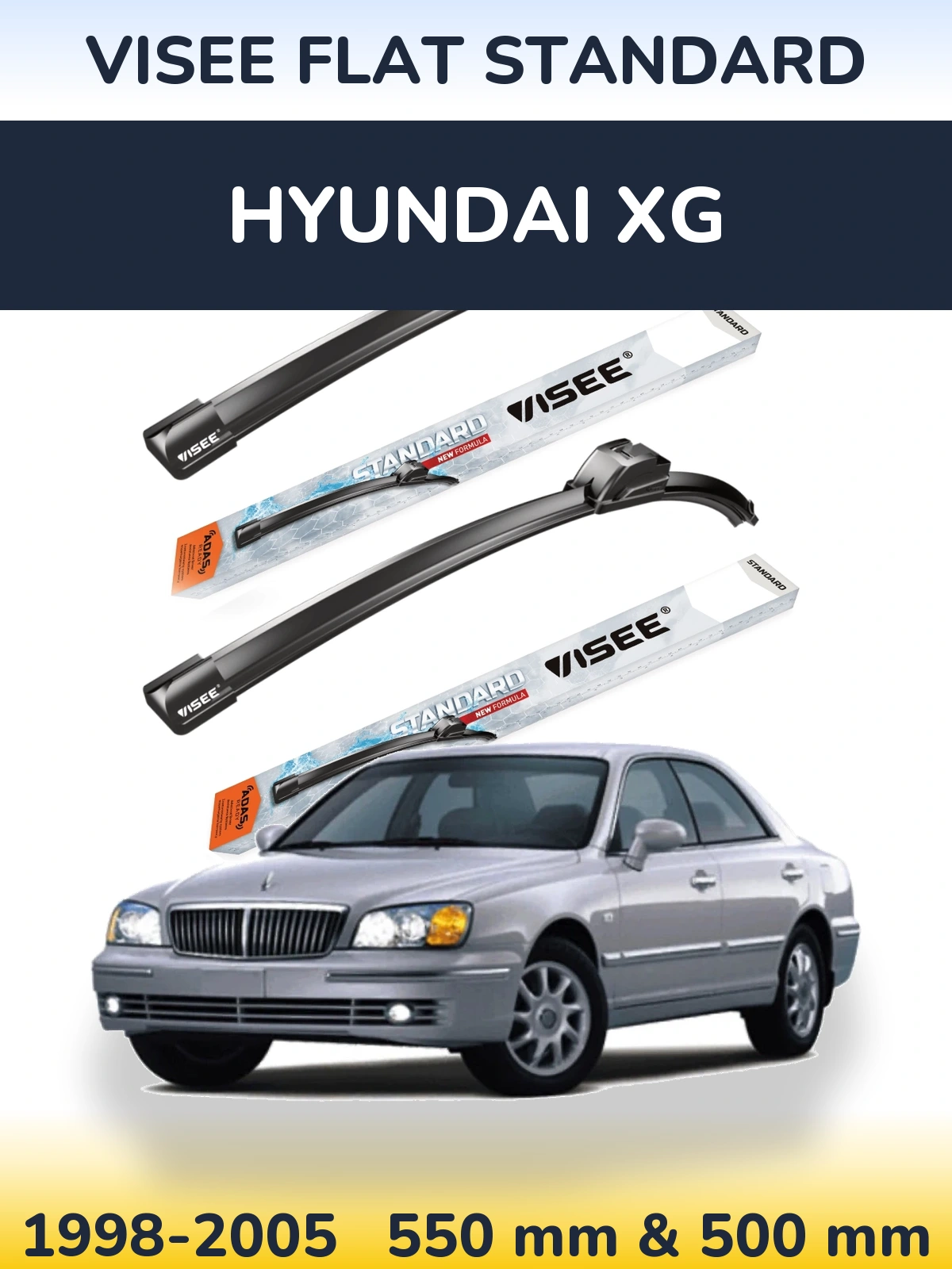 Komplet przednich wycieraczek VISEE FLAT STANDARD 550 & 500 mm do Hyundai XG 1998-2005