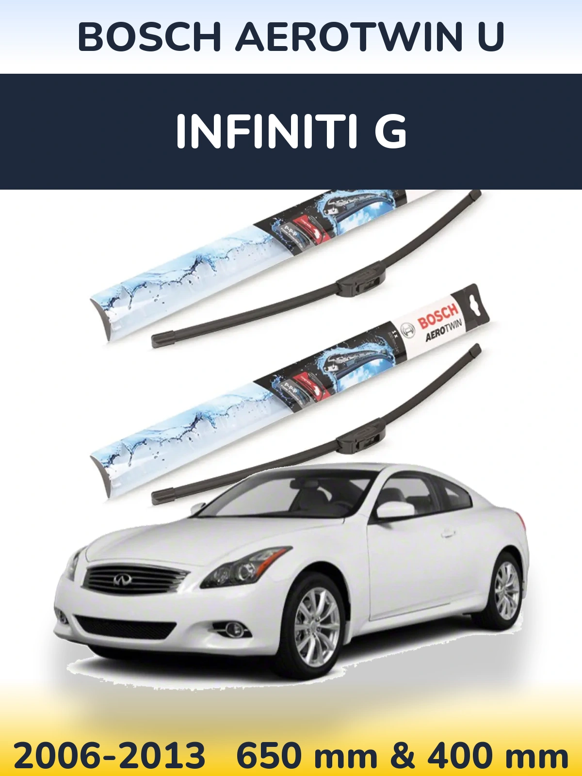 Комплект передних дворников BOSCH AeroTwin U 650 & 400 мм для Infiniti G 2006-2013