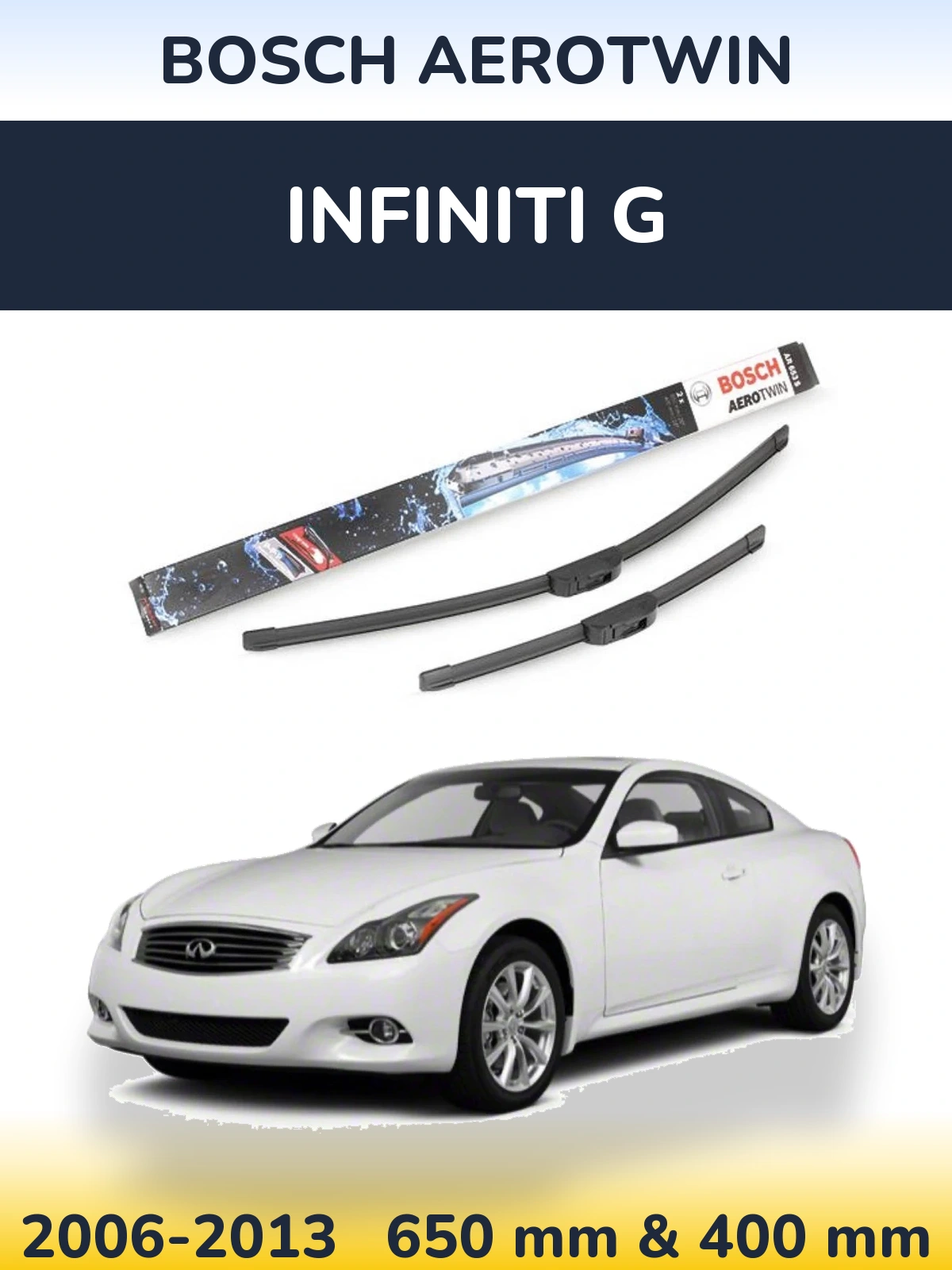 Комплект передних дворников BOSCH AeroTwin 650 & 400 мм для Infiniti G 2006-2013