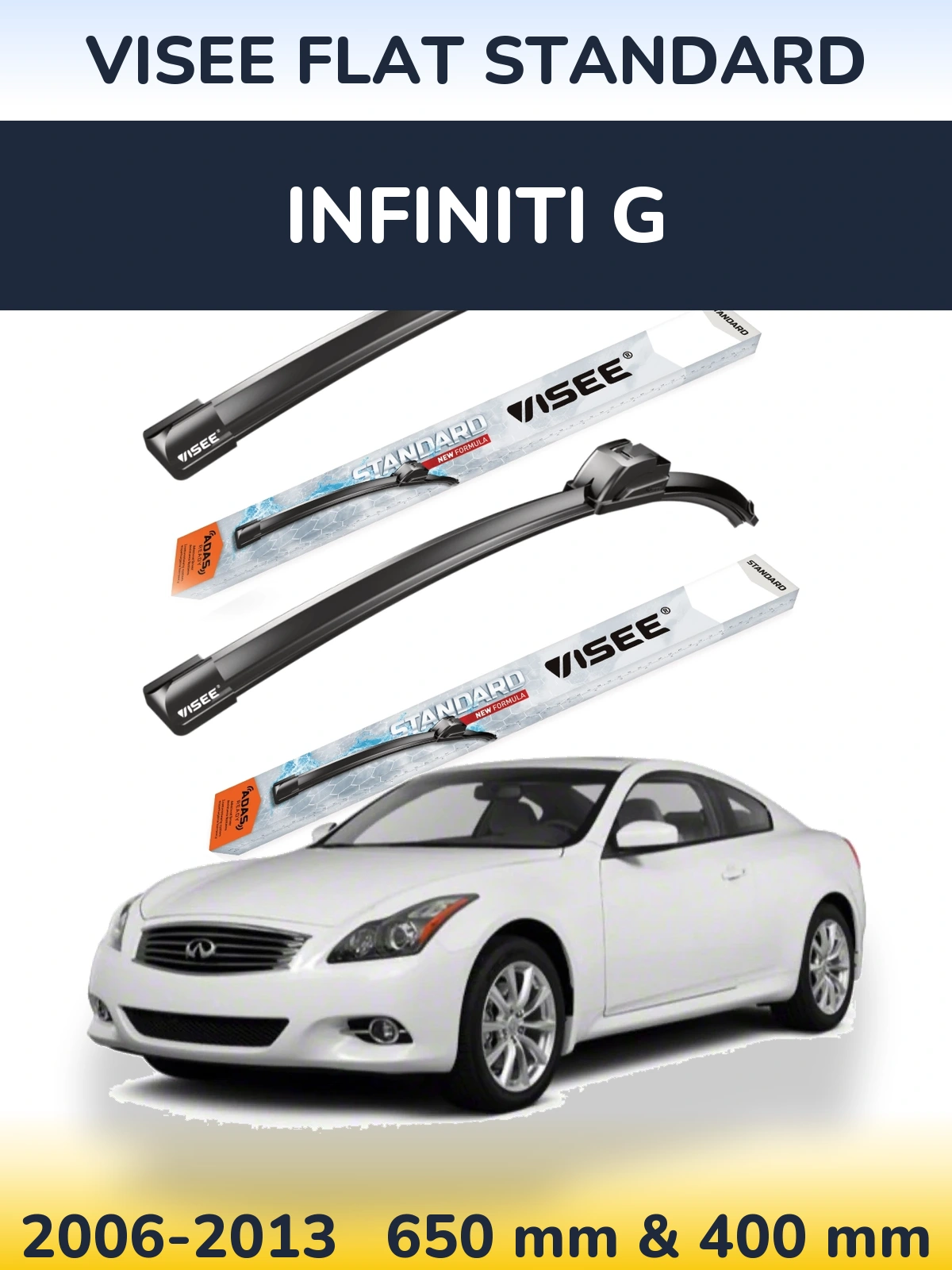 Комплект передних дворников VISEE FLAT STANDARD 650 & 400 мм для Infiniti G 2006-2013
