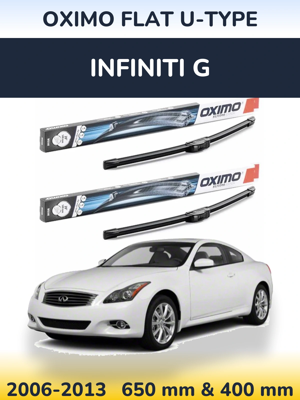 Комплект передних дворников Oximo Flat U-type 650 & 400 мм для Infiniti G 2006-2013