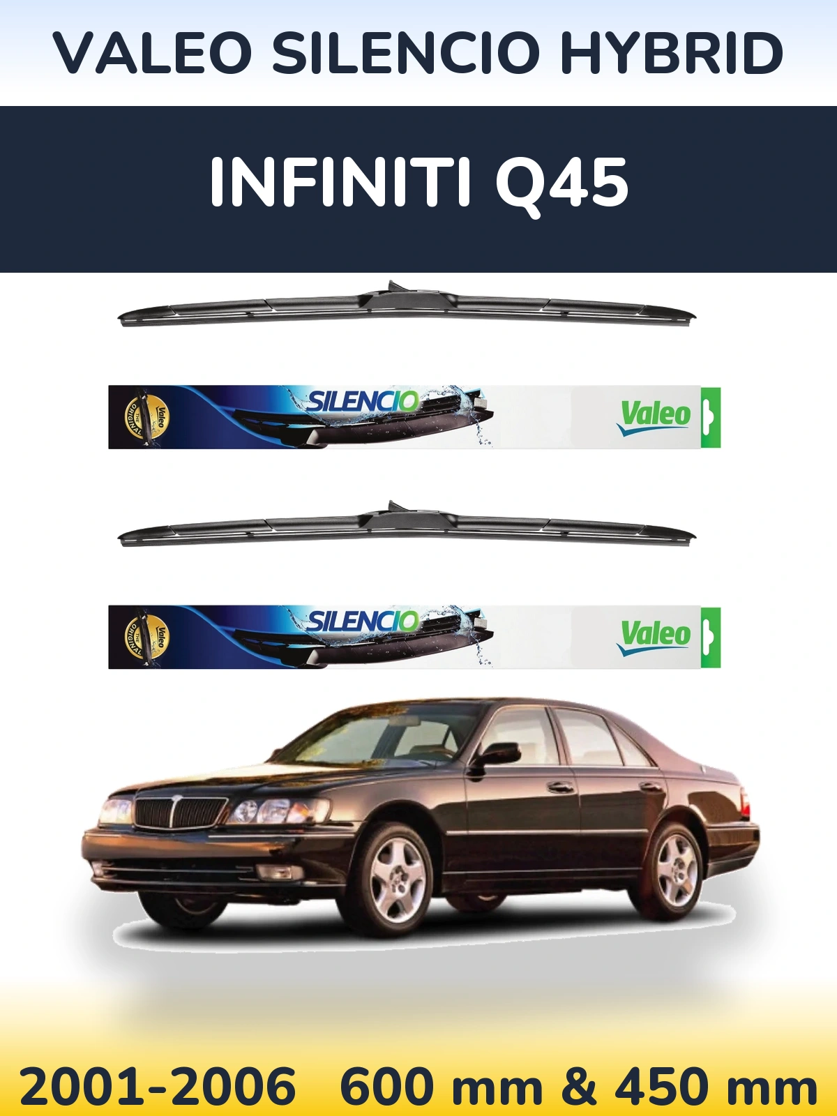 Комплект передних дворников Valeo Silencio Hybrid 600 & 450 мм для Infiniti Q45 2001-2006