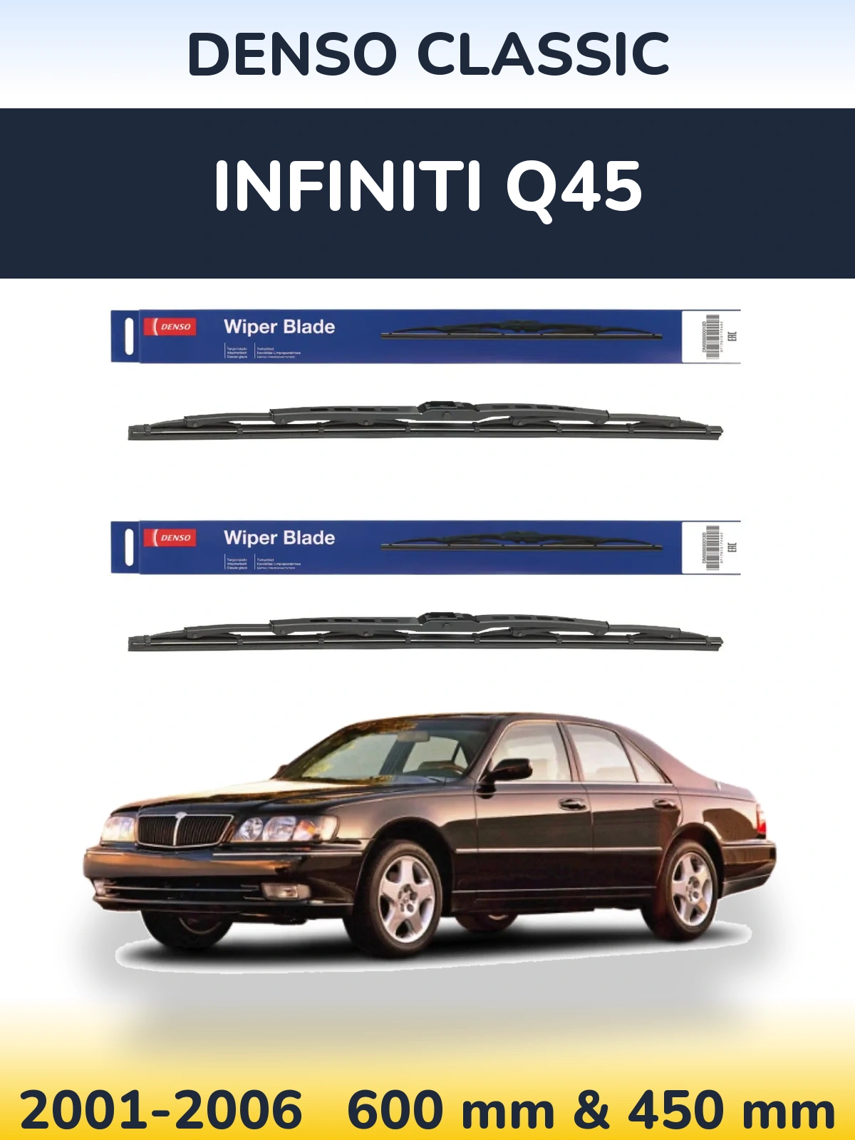 Komplet przednich wycieraczek Denso Classic 600 & 450 mm do Infiniti Q45 2001-2006