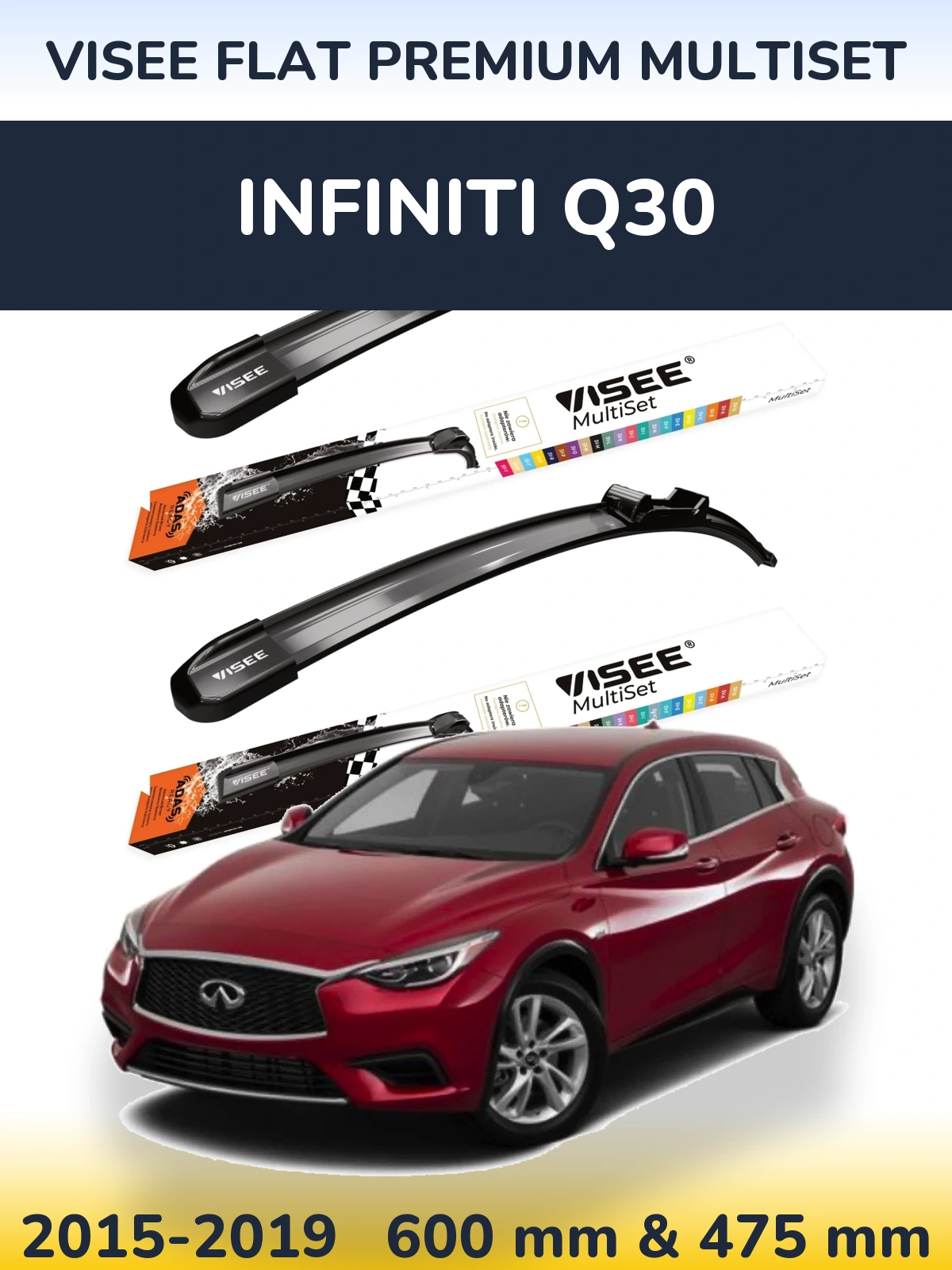Komplet przednich wycieraczek VISEE FLAT PREMIUM MultiSet 600 & 475 mm do Infiniti Q30 2015-2019
