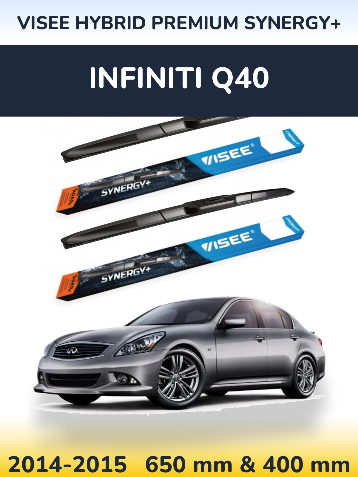 Комплект передних дворников VISEE HYBRID PREMIUM SYNERGY+ 650 & 400 мм для Infiniti Q40 2014-2015