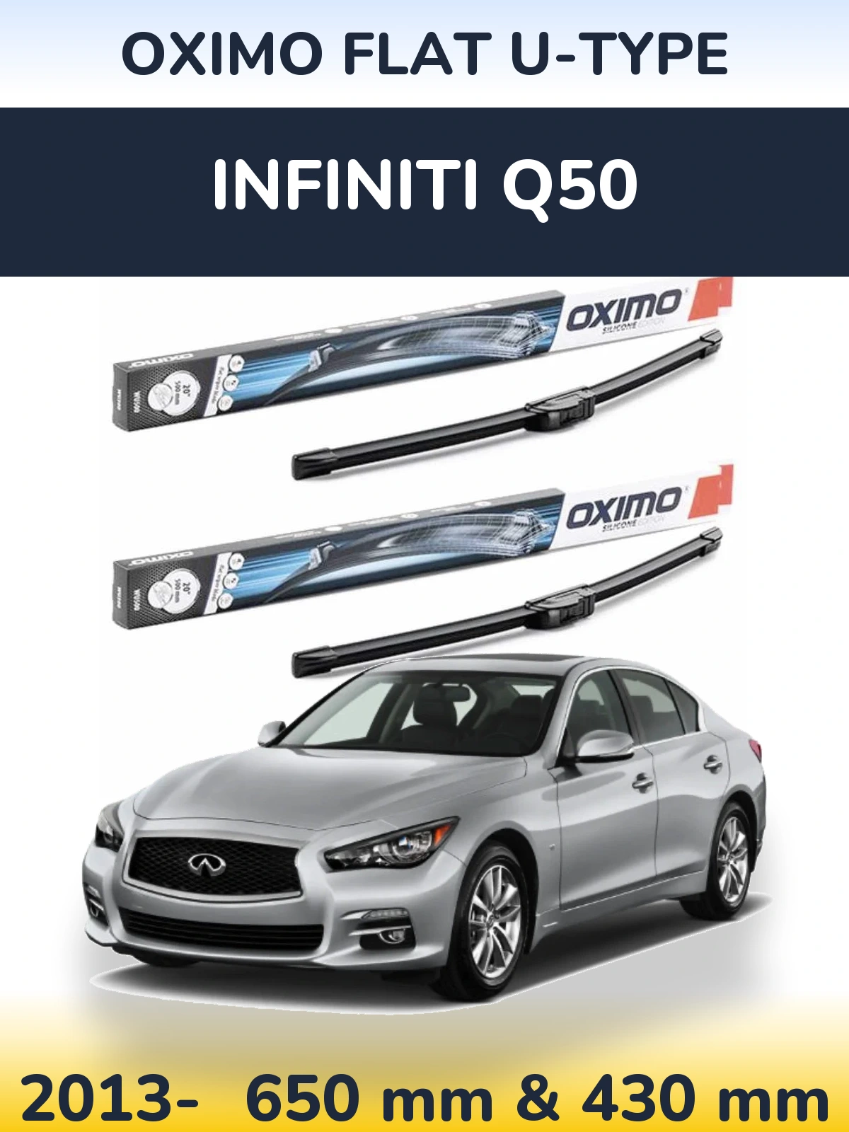 Komplet przednich wycieraczek Oximo Flat U-type 650 & 430 mm do Infiniti Q50 2013-2026