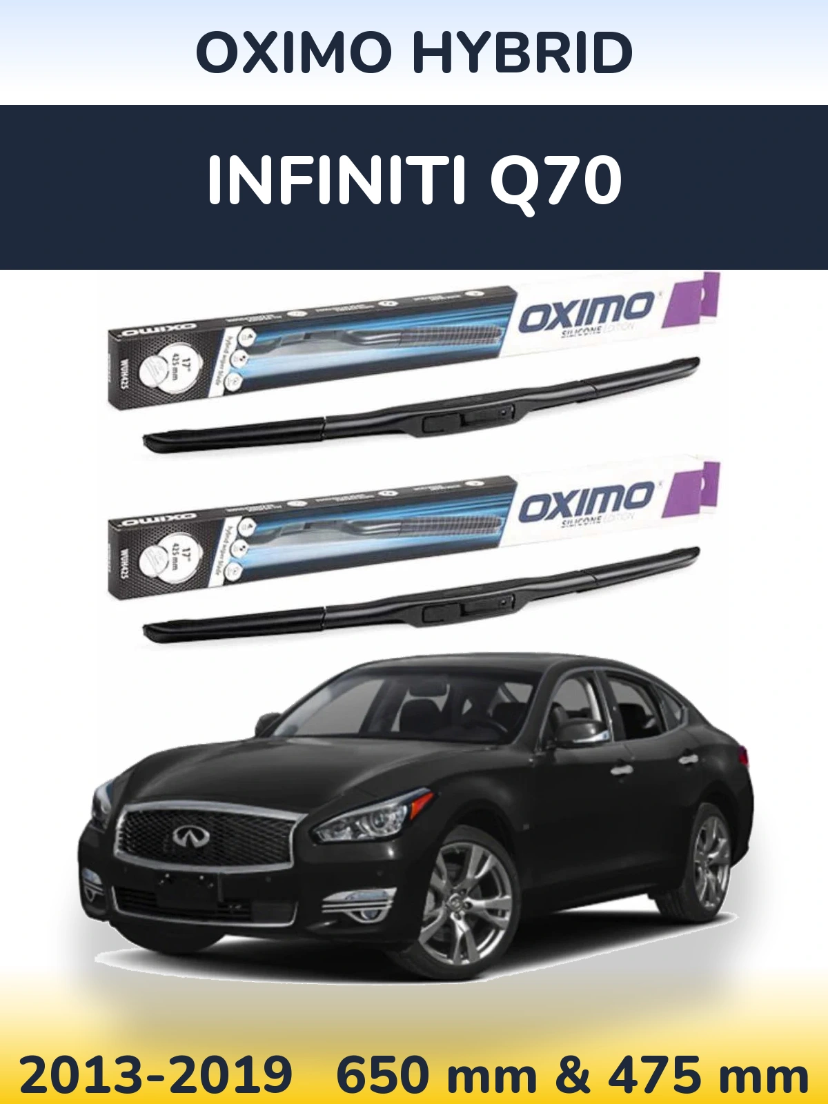Комплект передних дворников Oximo Hybrid 650 & 475 мм для Infiniti Q70 2013-2019
