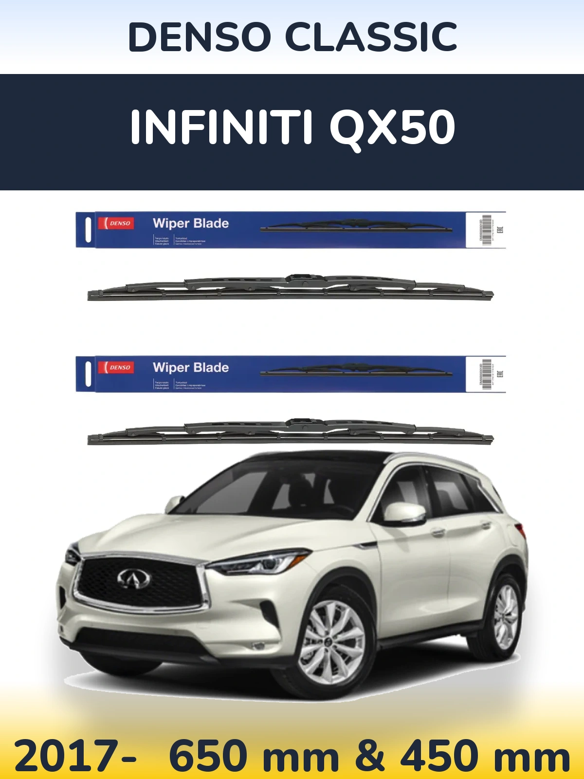 Komplet przednich wycieraczek Denso Classic 650 & 450 mm do Infiniti QX50 2017-2026
