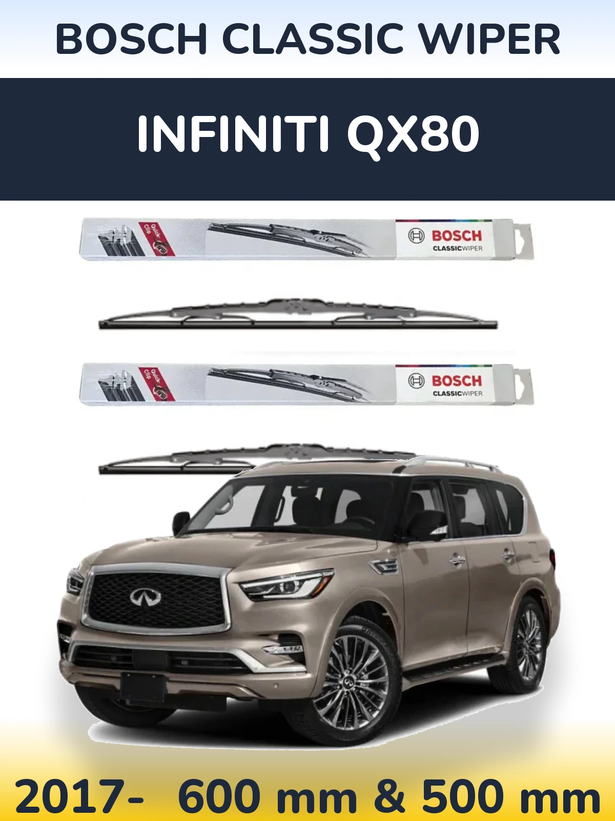 Komplet przednich wycieraczek BOSCH Classic Wiper 600 & 500 mm do Infiniti QX80 2017-2026