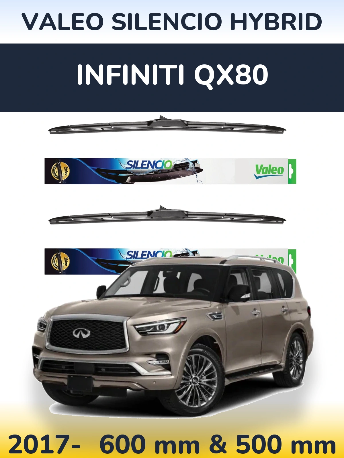 Комплект передніх щіток Valeo Silencio Hybrid 600 & 500 мм для Infiniti QX80 2017-2026