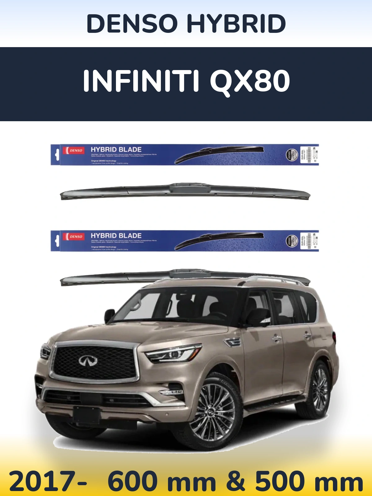 Komplet przednich wycieraczek Denso Hybrid 600 & 500 mm do Infiniti QX80 2017-2026