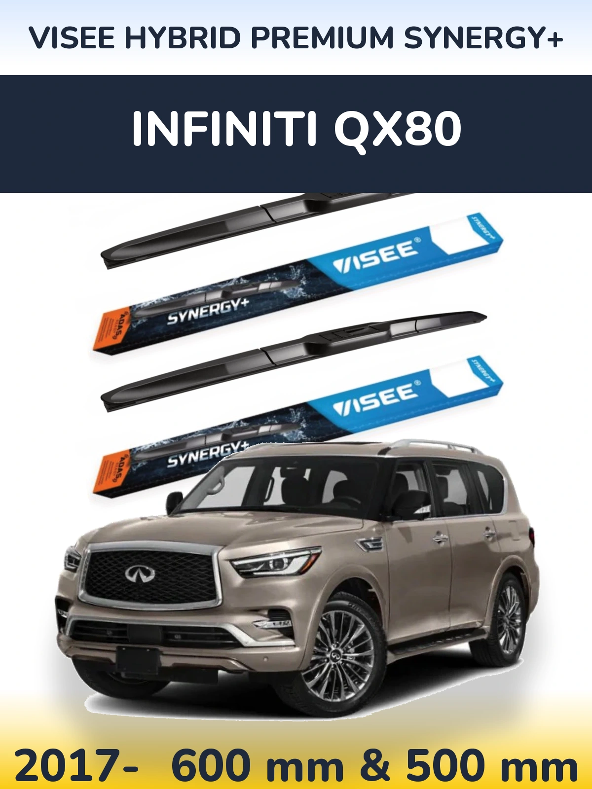 Komplet przednich wycieraczek VISEE HYBRID PREMIUM SYNERGY+ 600 & 500 mm do Infiniti QX80 2017-2026