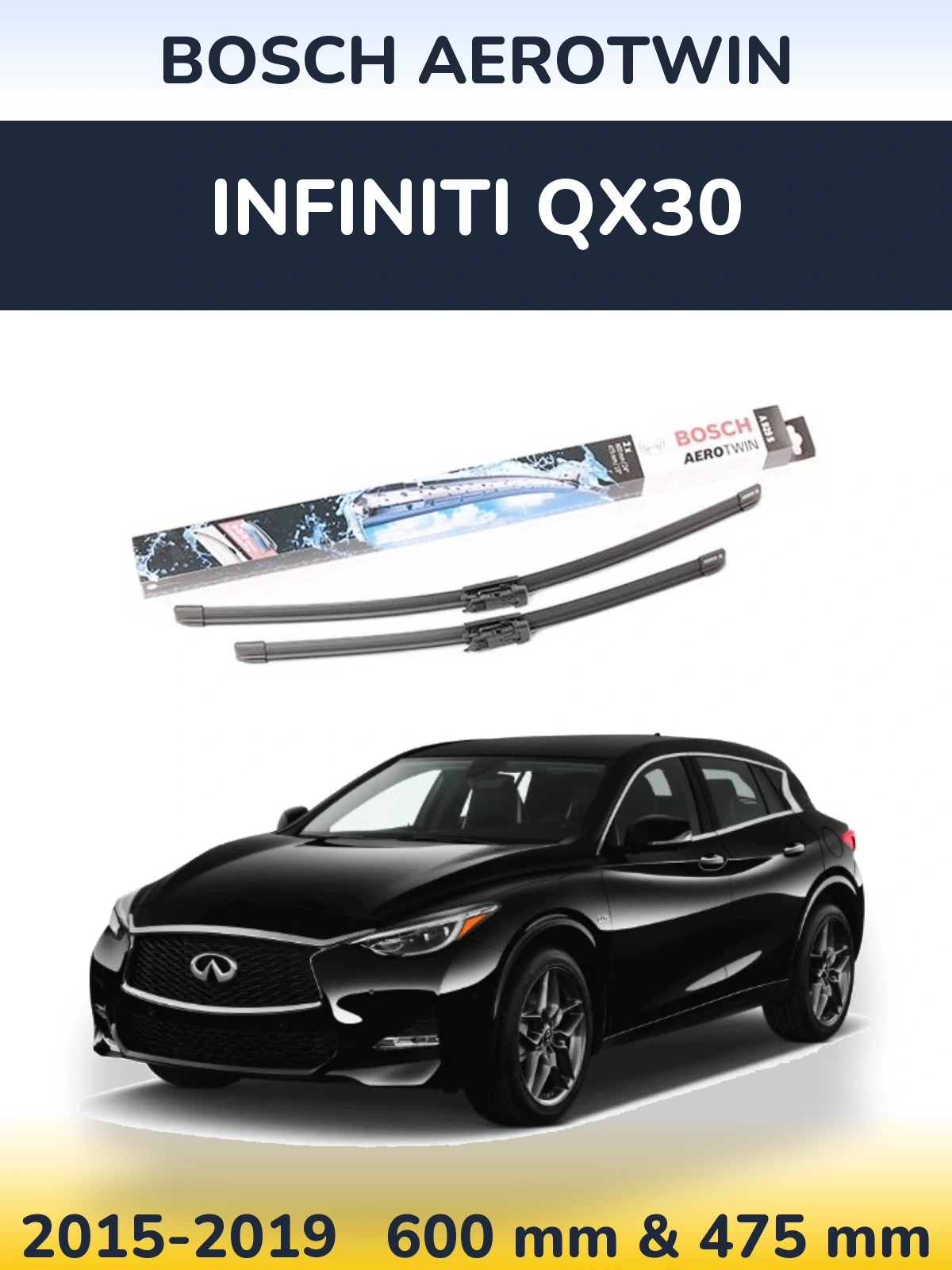 Комплект передних дворников BOSCH AeroTwin 600 & 475 мм для Infiniti QX30 2015-2019