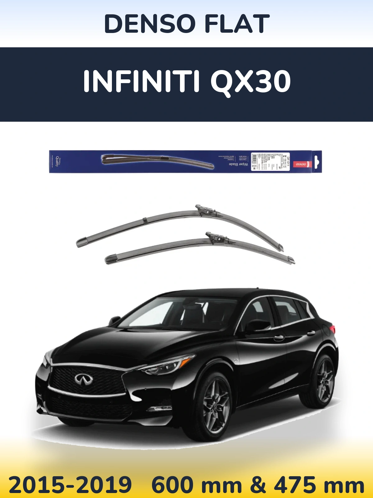 Комплект передних дворников Denso Flat 600 & 475 мм для Infiniti QX30 2015-2019