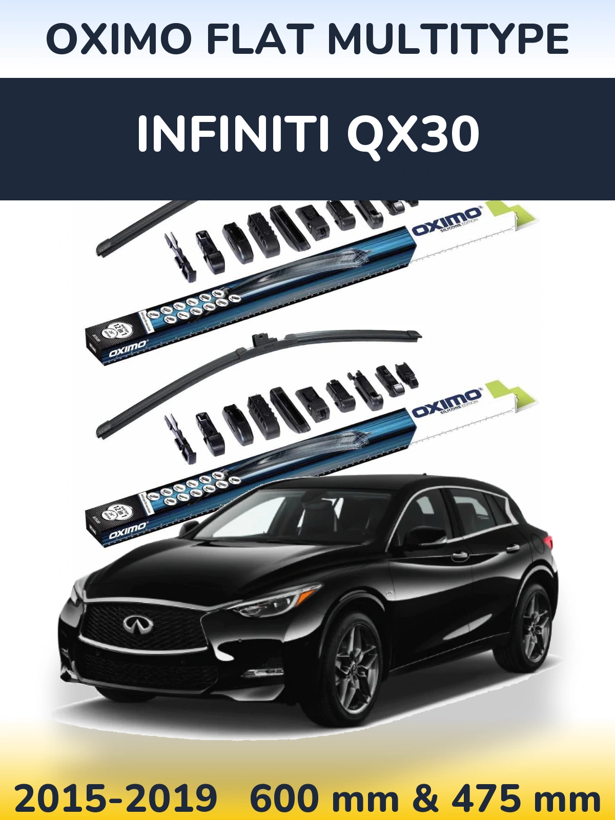 Комплект передних дворников Oximo Flat MultiТипe 600 & 475 мм для Infiniti QX30 2015-2019