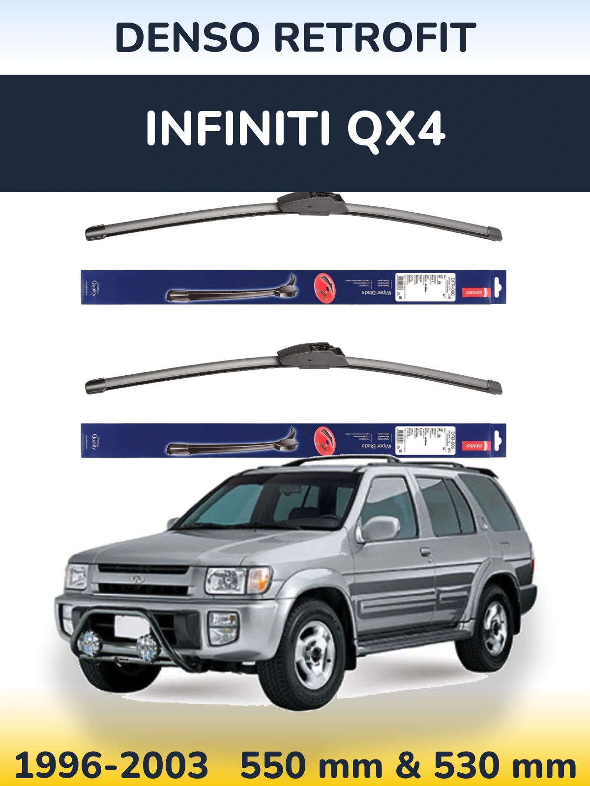 Komplet przednich wycieraczek Denso Retrofit 550 & 530 mm do Infiniti QX4 1996-2003
