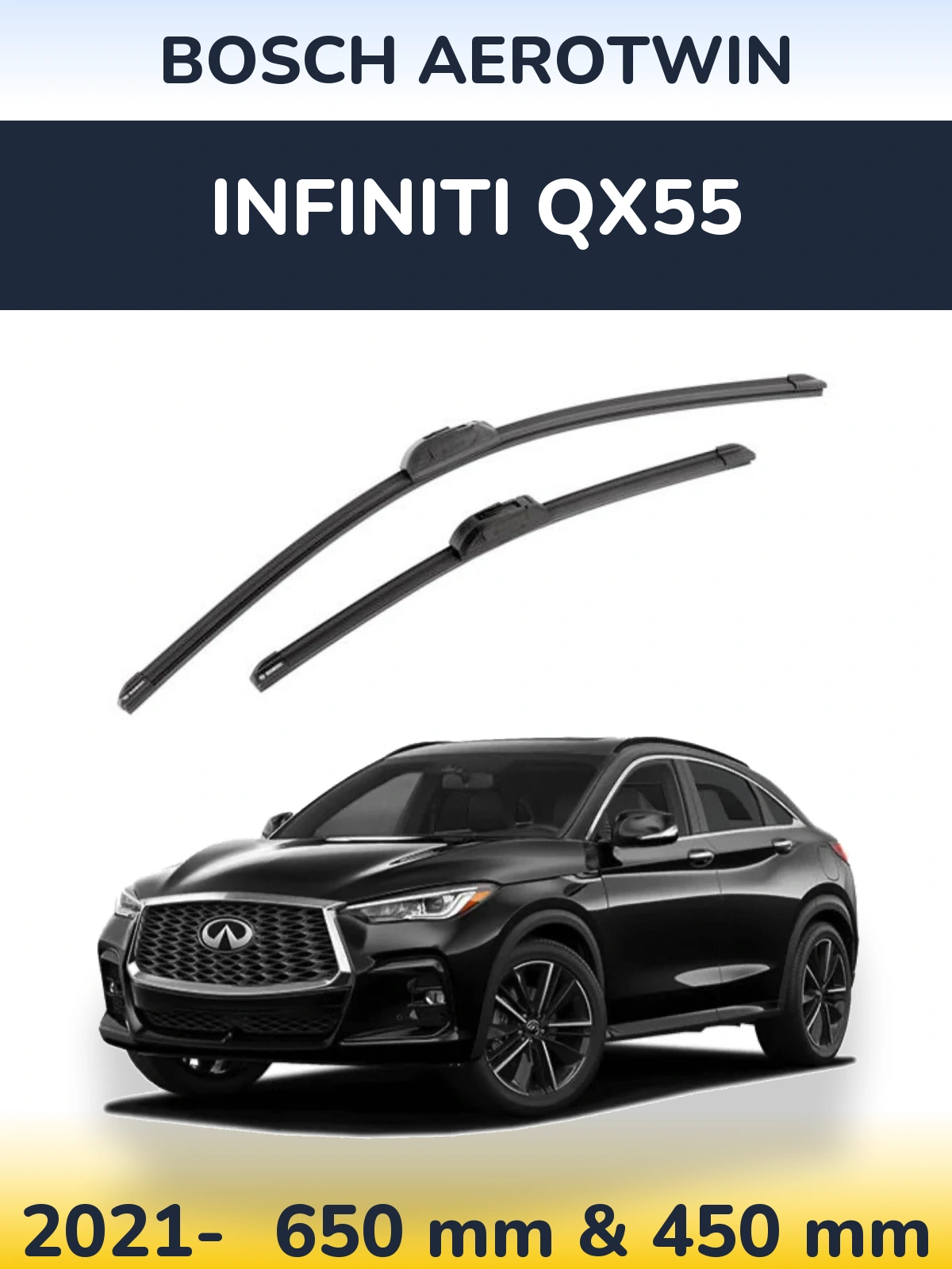 Front wiper blade set BOSCH AeroTwin 650 & 450 mm for Infiniti QX55 2021-2026