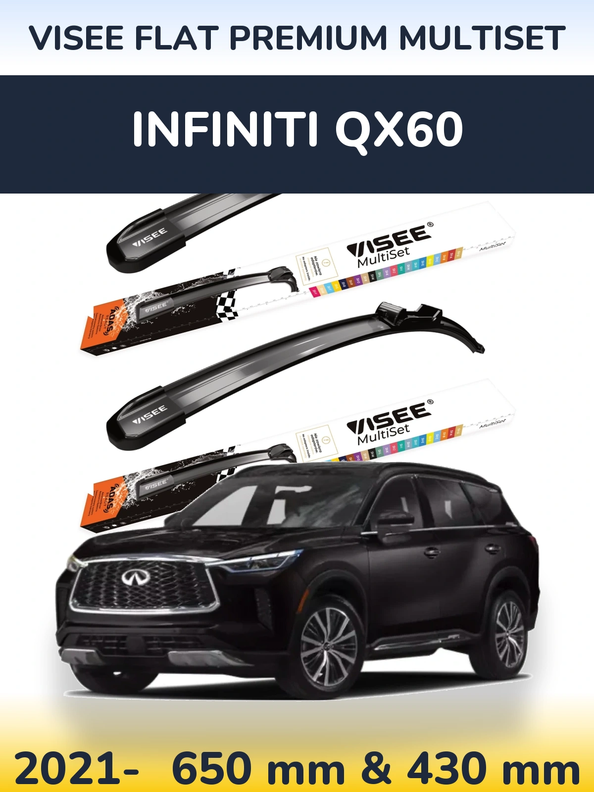 Komplet przednich wycieraczek VISEE FLAT PREMIUM MultiSet 650 & 430 mm do Infiniti QX60 2021-2026