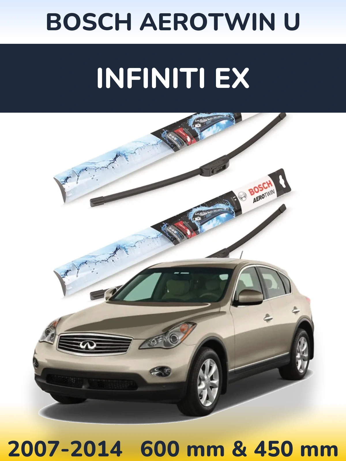 Front wiper blade set BOSCH AeroTwin U 600 & 450 mm for Infiniti EX 2007-2014