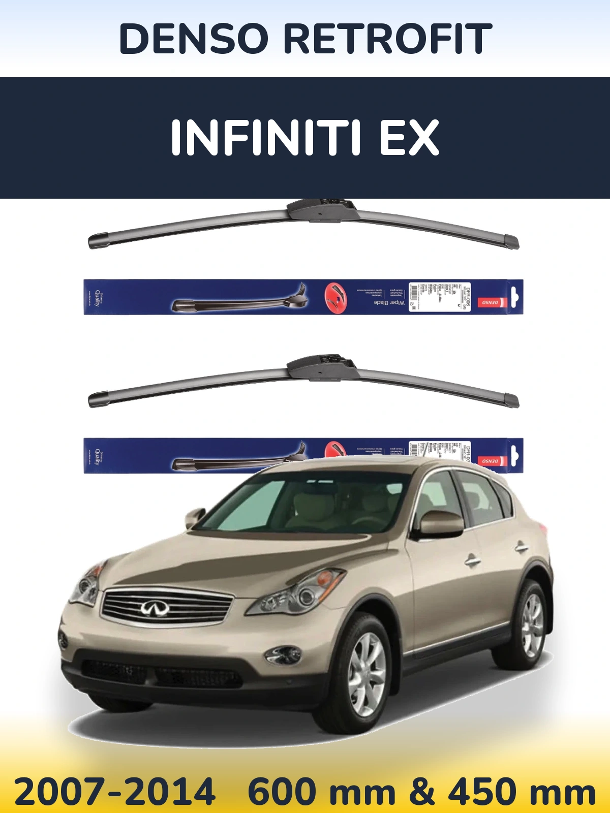 Front wiper blade set Denso Retrofit 600 & 450 mm for Infiniti EX 2007-2014