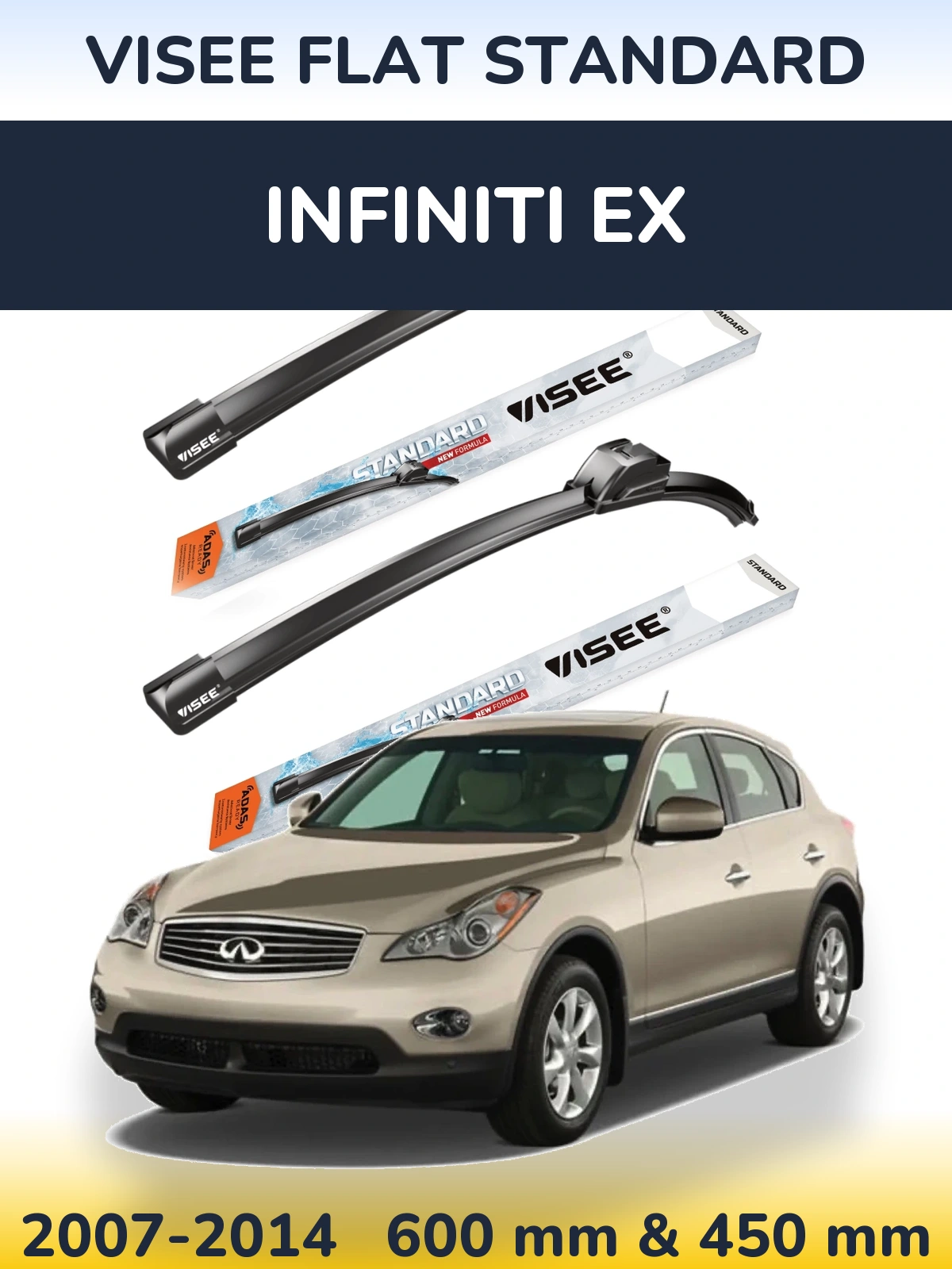 Front wiper blade set VISEE FLAT STANDARD 600 & 450 mm for Infiniti EX 2007-2014