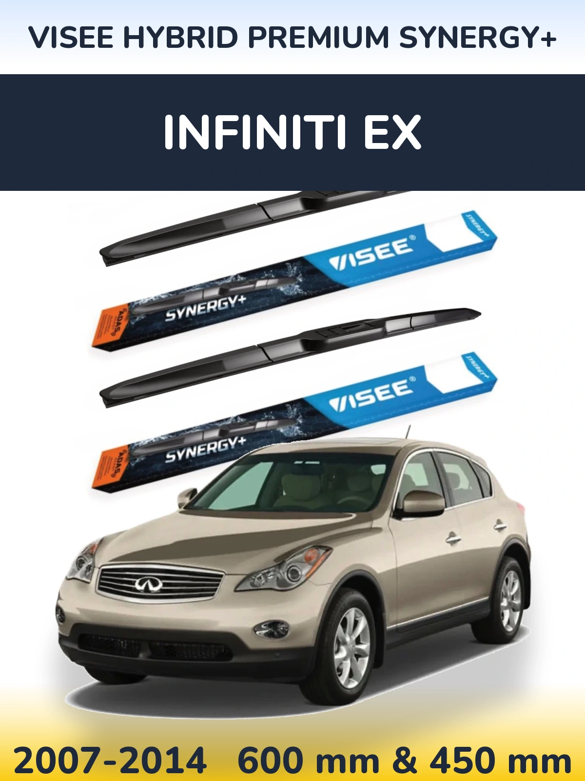 Комплект передних дворников VISEE HYBRID PREMIUM SYNERGY+ 600 & 450 мм для Infiniti EX 2007-2014