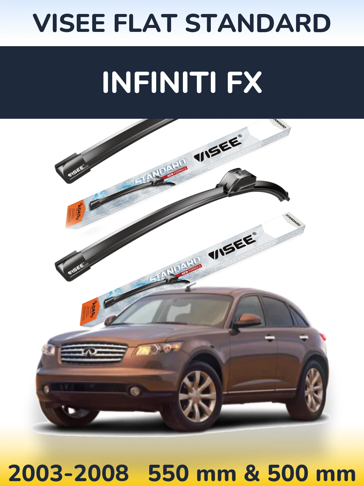 Комплект передних дворников VISEE FLAT STANDARD 550 & 500 мм для Infiniti FX 2003-2008