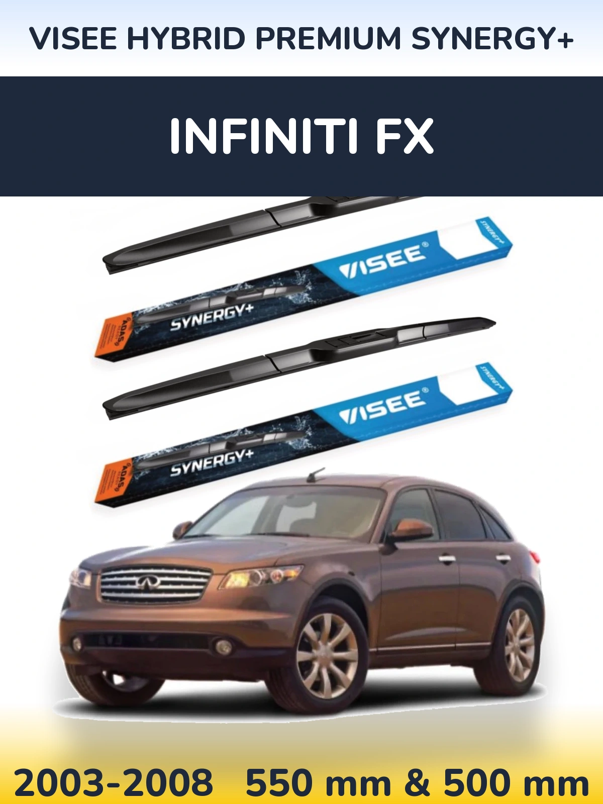 Комплект передних дворников VISEE HYBRID PREMIUM SYNERGY+ 550 & 500 мм для Infiniti FX 2003-2008